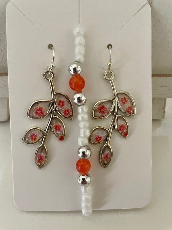 Cherry Blossoms Flower Dangles Jewelry Set