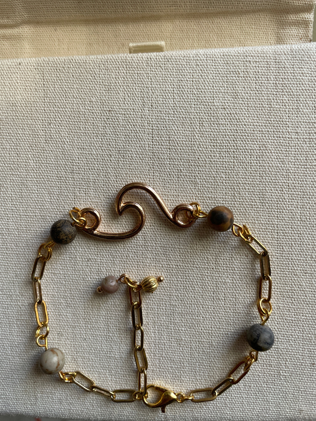 14K Gold Filled AdjustablePaperclip Chain Bracelet or Anklet with Round Dalmatian Jasper Beads