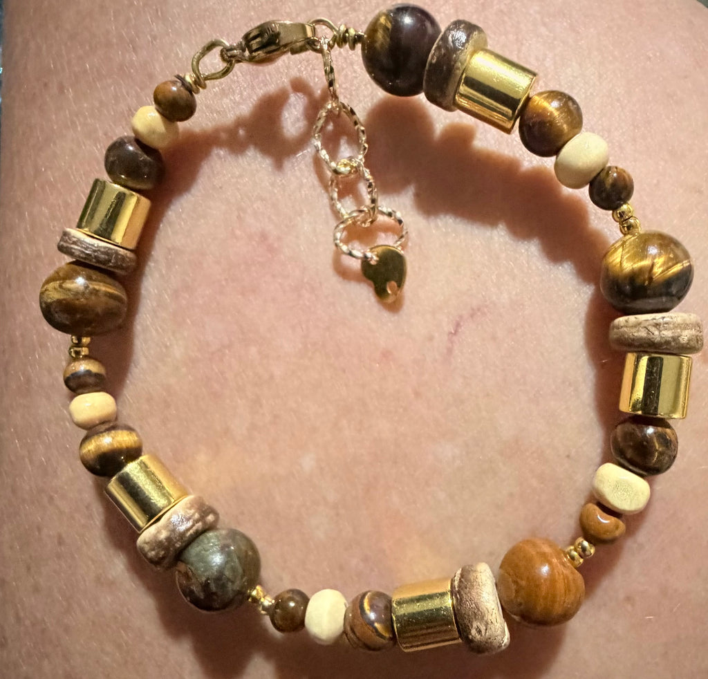 Gold Plated Tiger’s Eye & Hematite Adjustable Bracelet
