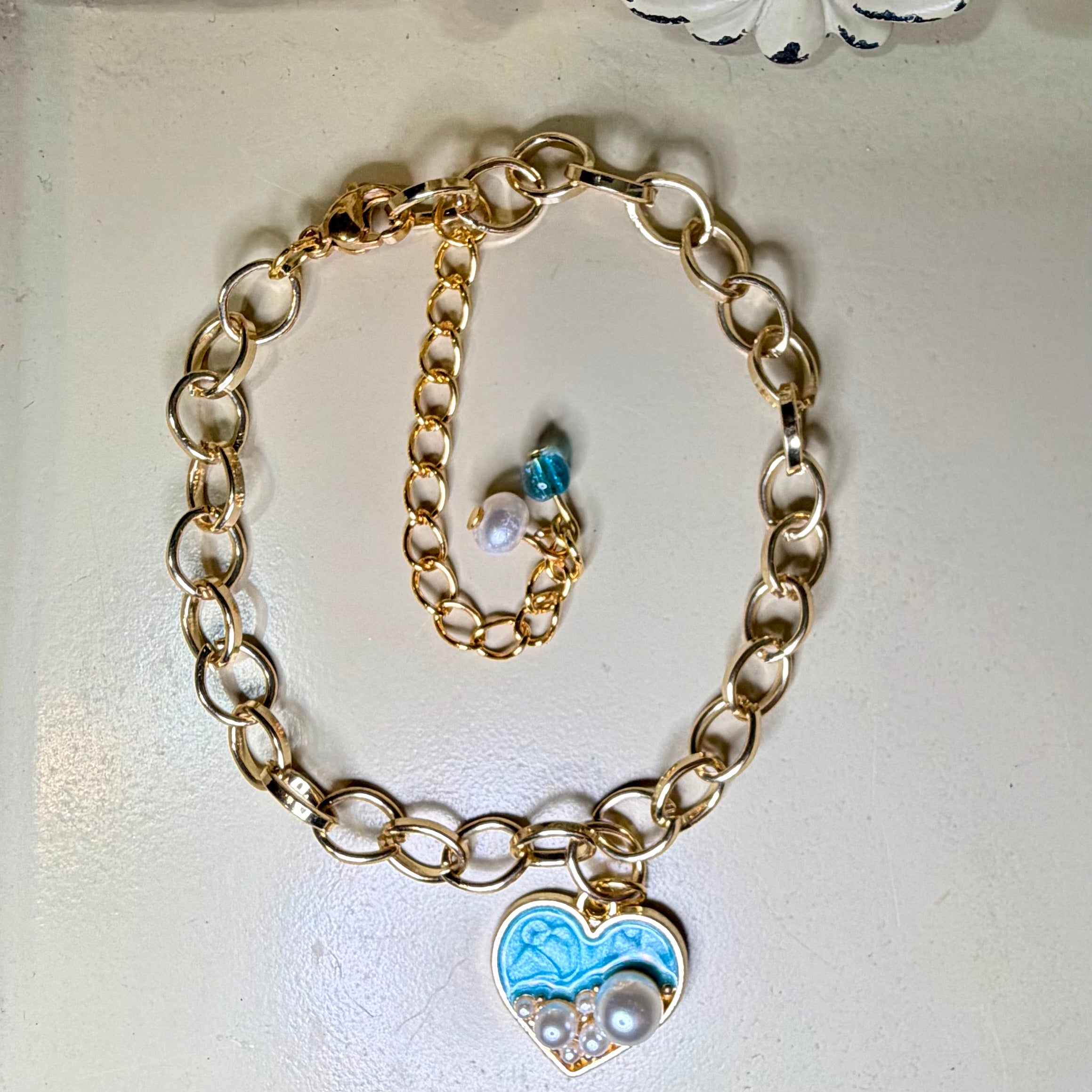 Ocean Pearl Heart Charm Bracelet- SublimeDesignsBySuzie