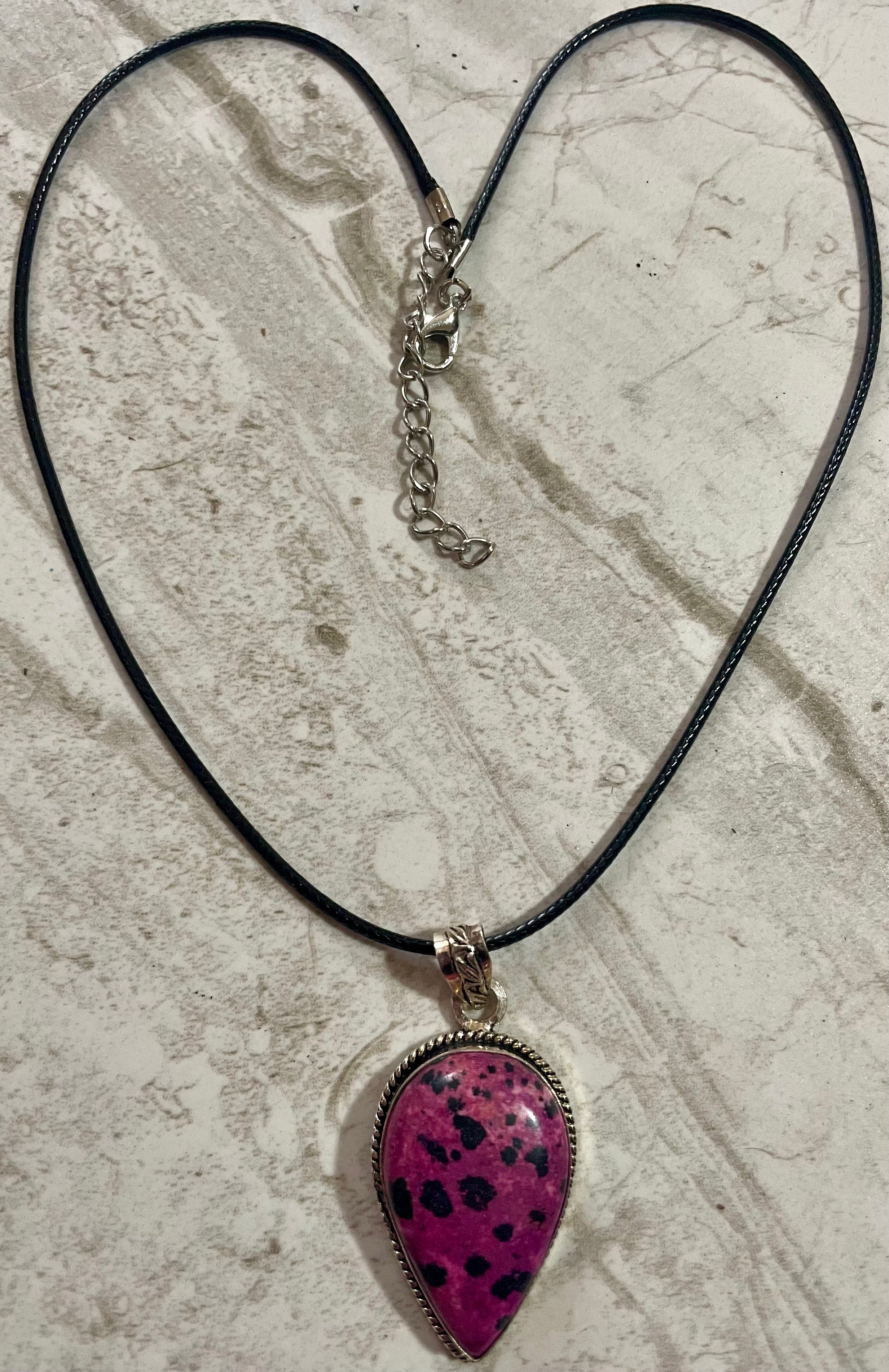 Fuchsia Dalmatian Jasper Heart Pendant Necklace