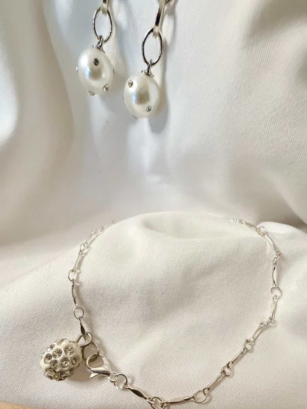 Handmade Silver Pearl & Crystal Jewelry Set- Sparkling Rhinestone Pearl by SublimeDesigns