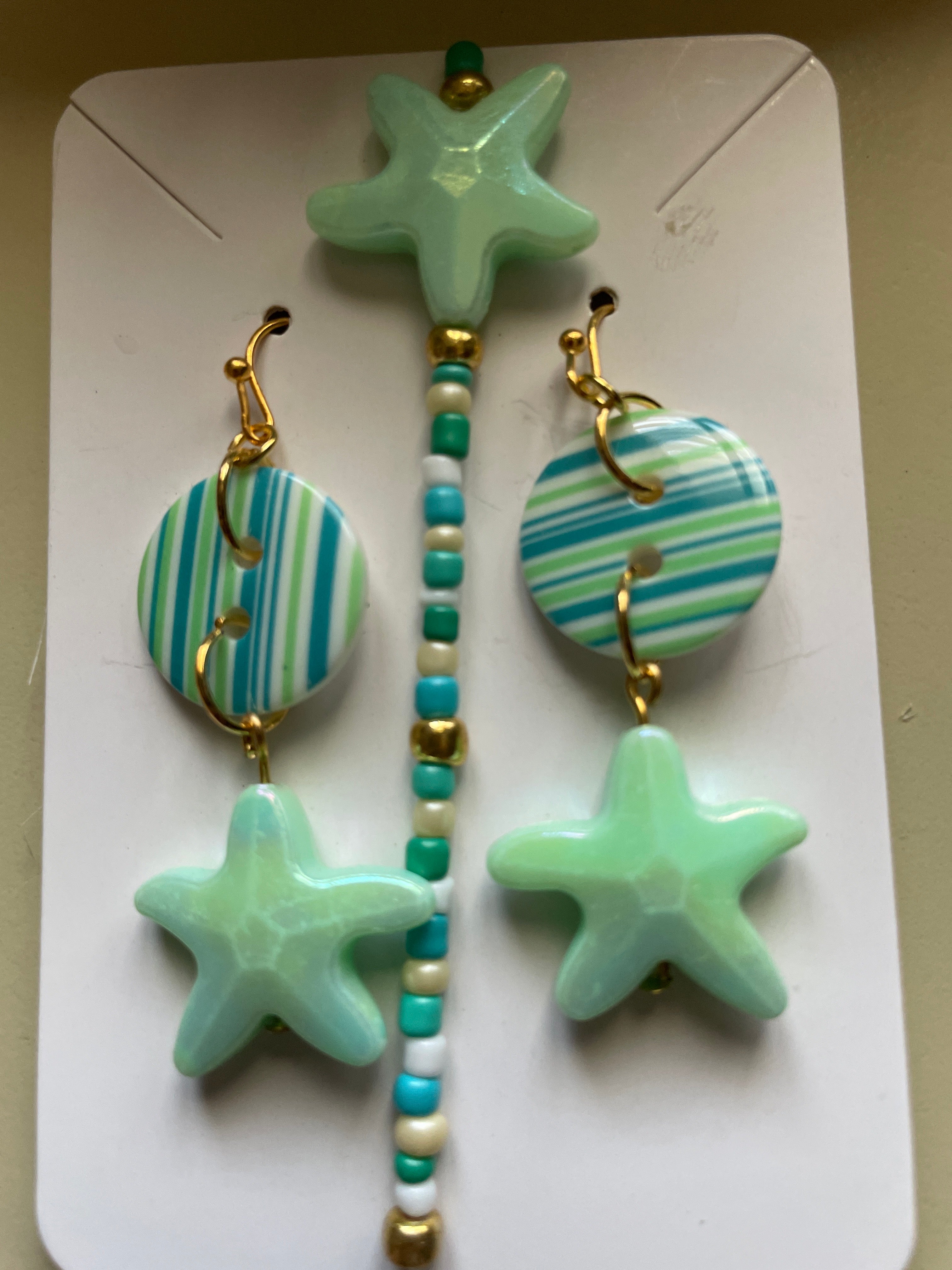 Mint Stripes Starfish Dangles Set