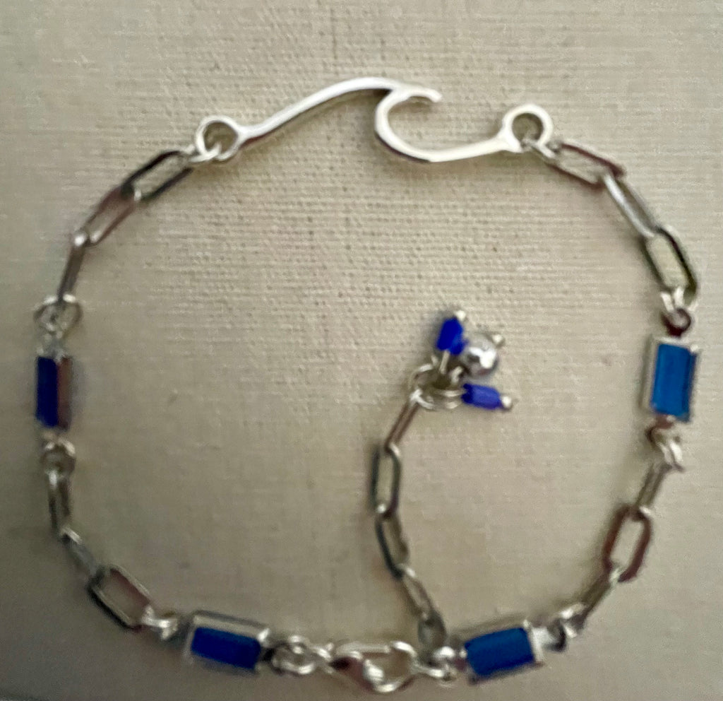 Silver Paperclip Chain Bracelet or Anklet in Cobalt, Sapphire or Lapis Blue- Adjustable & Stackable