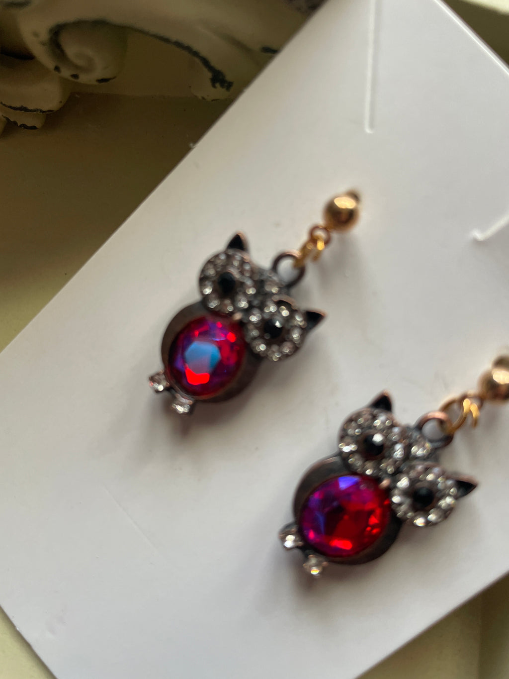 Pink Owl Rhinestone Earrings and Bracelet Set