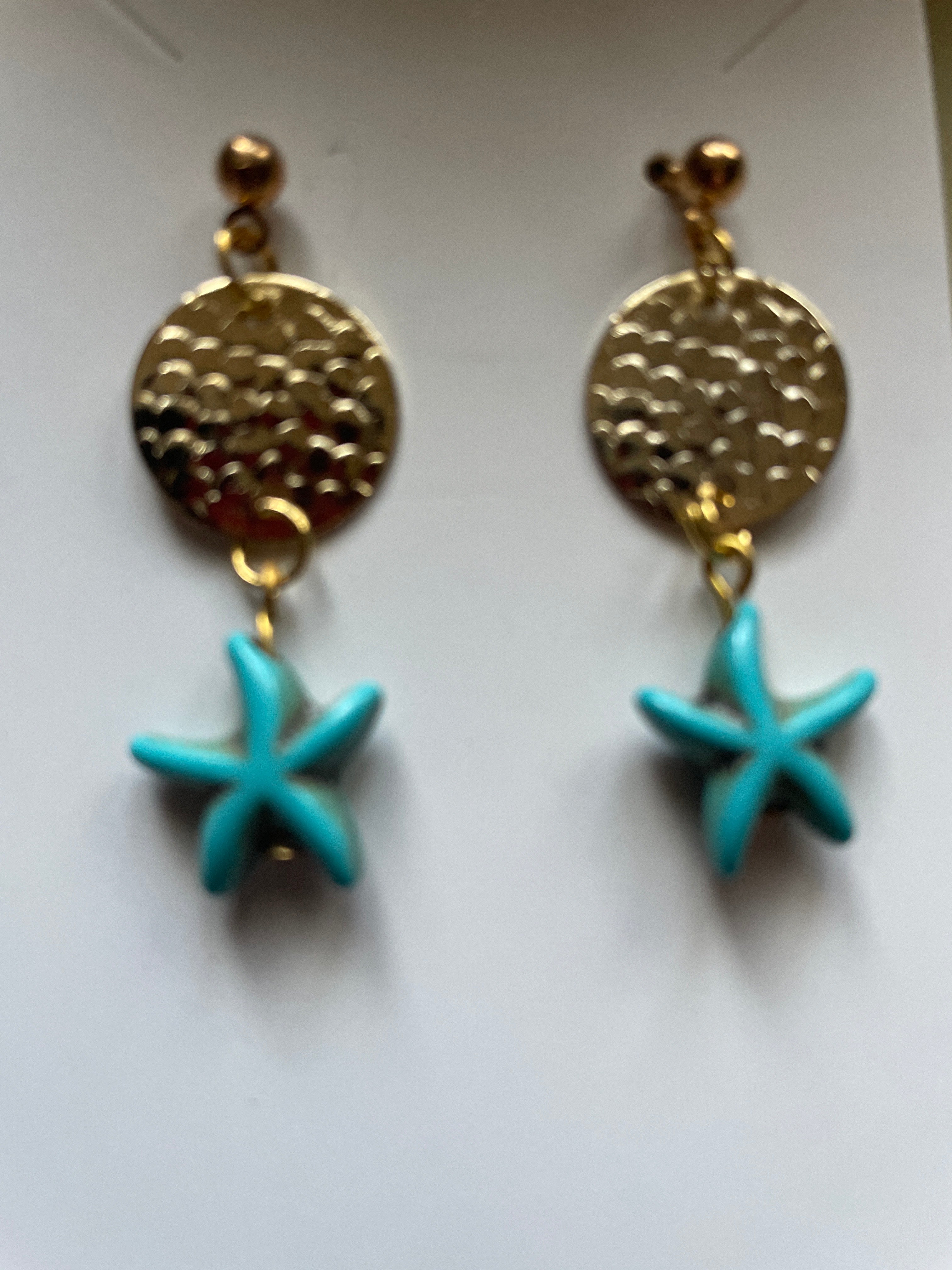 Turquoise starfish Earrings with gold Discs