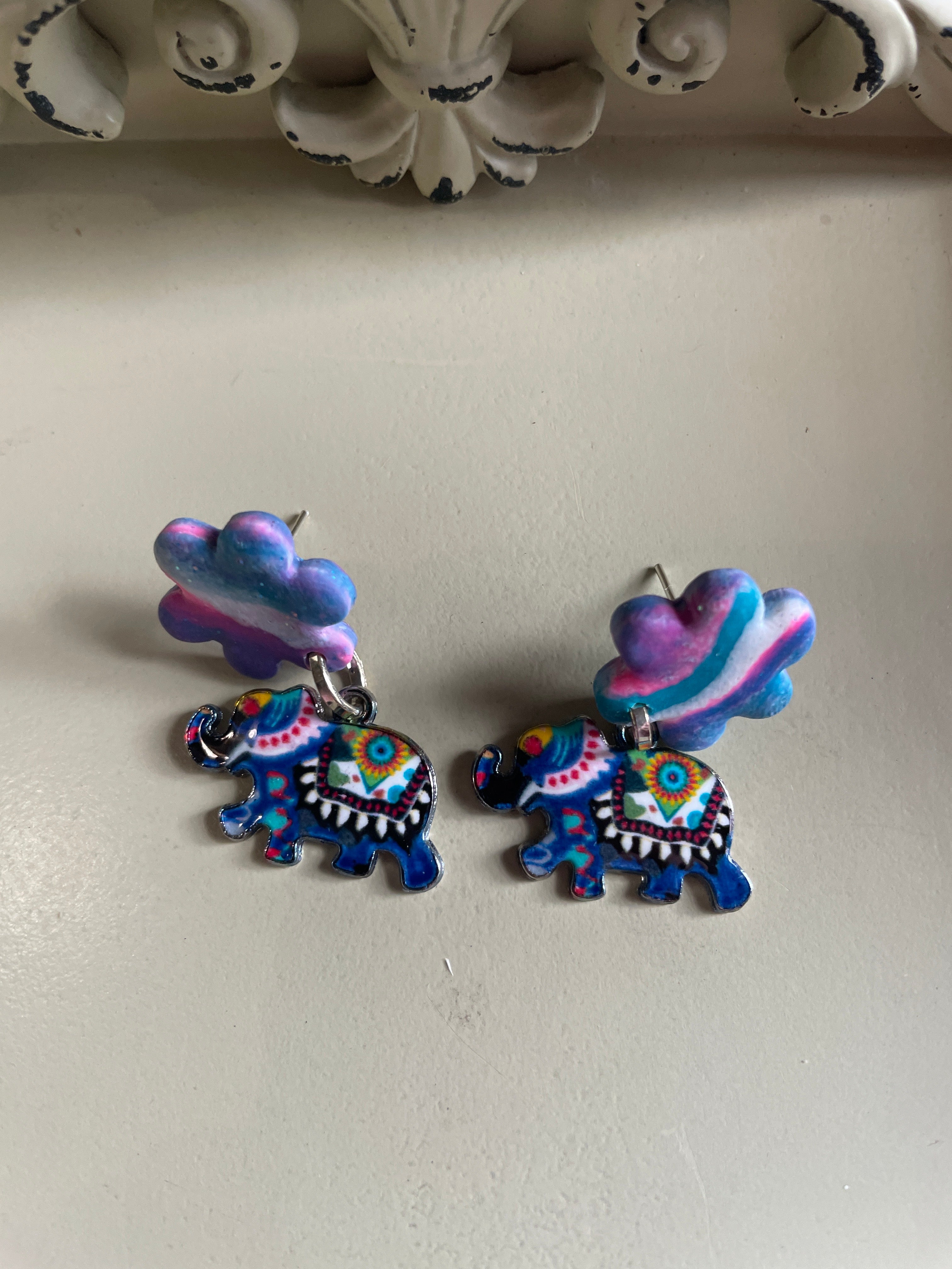 Abstract Elephant Swirl Flower Earrings