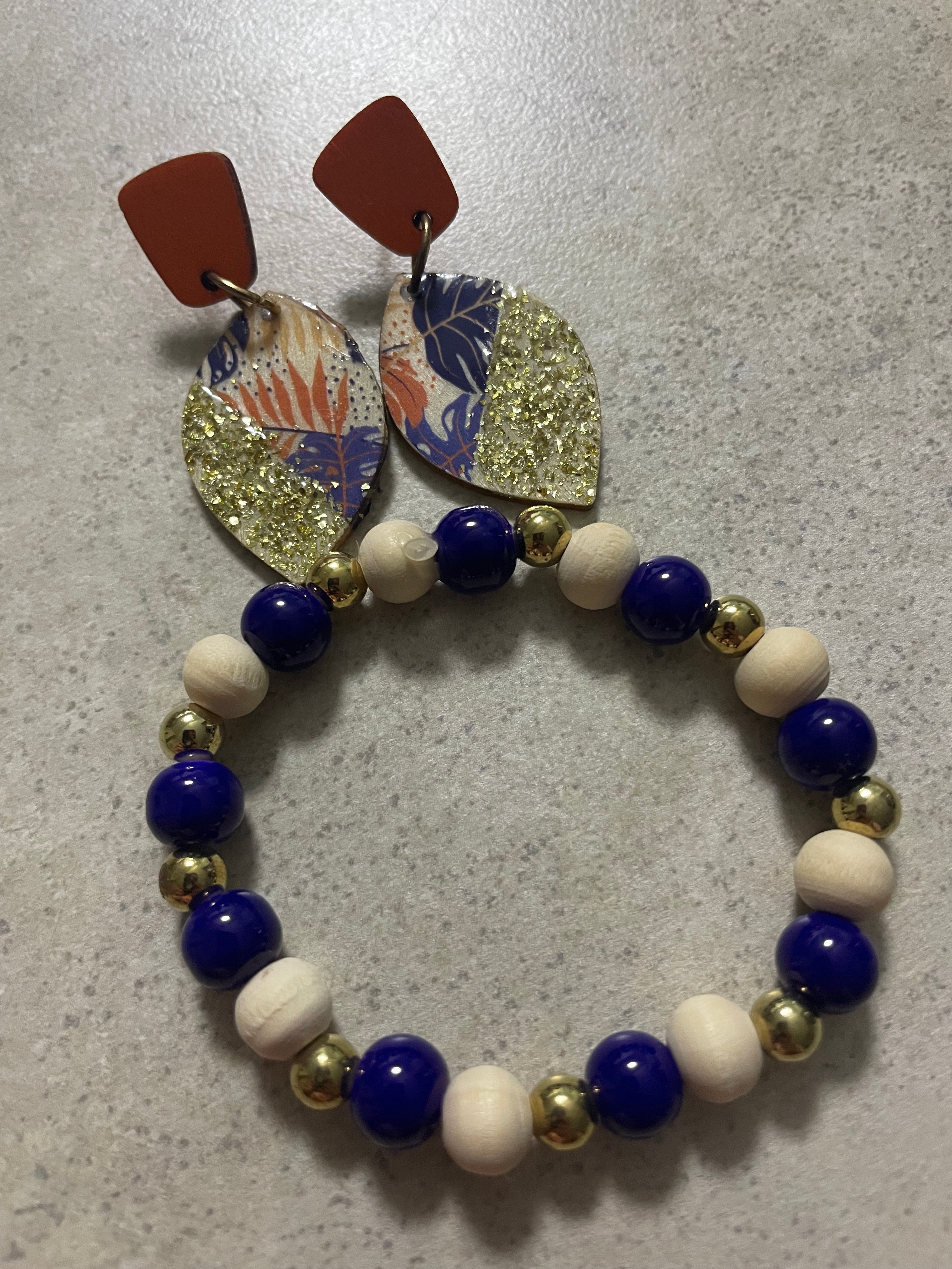 Deep Plum & Gold Teardrop Floral Jewelry Set