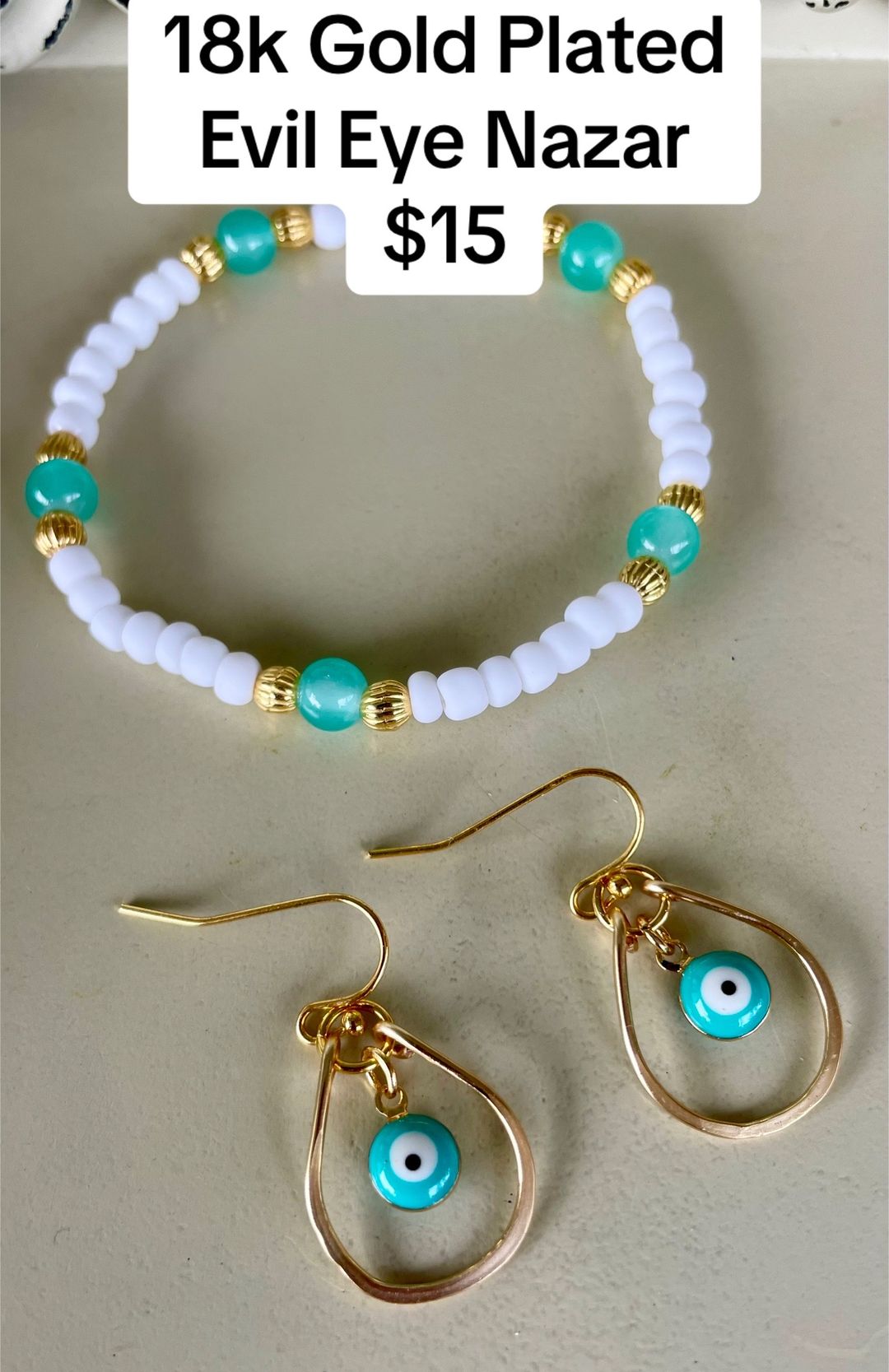 18K Gold Plated PVD Turquoise or Pink Evil Eye Nazar Protection Set- Sublime Designs by Suzie