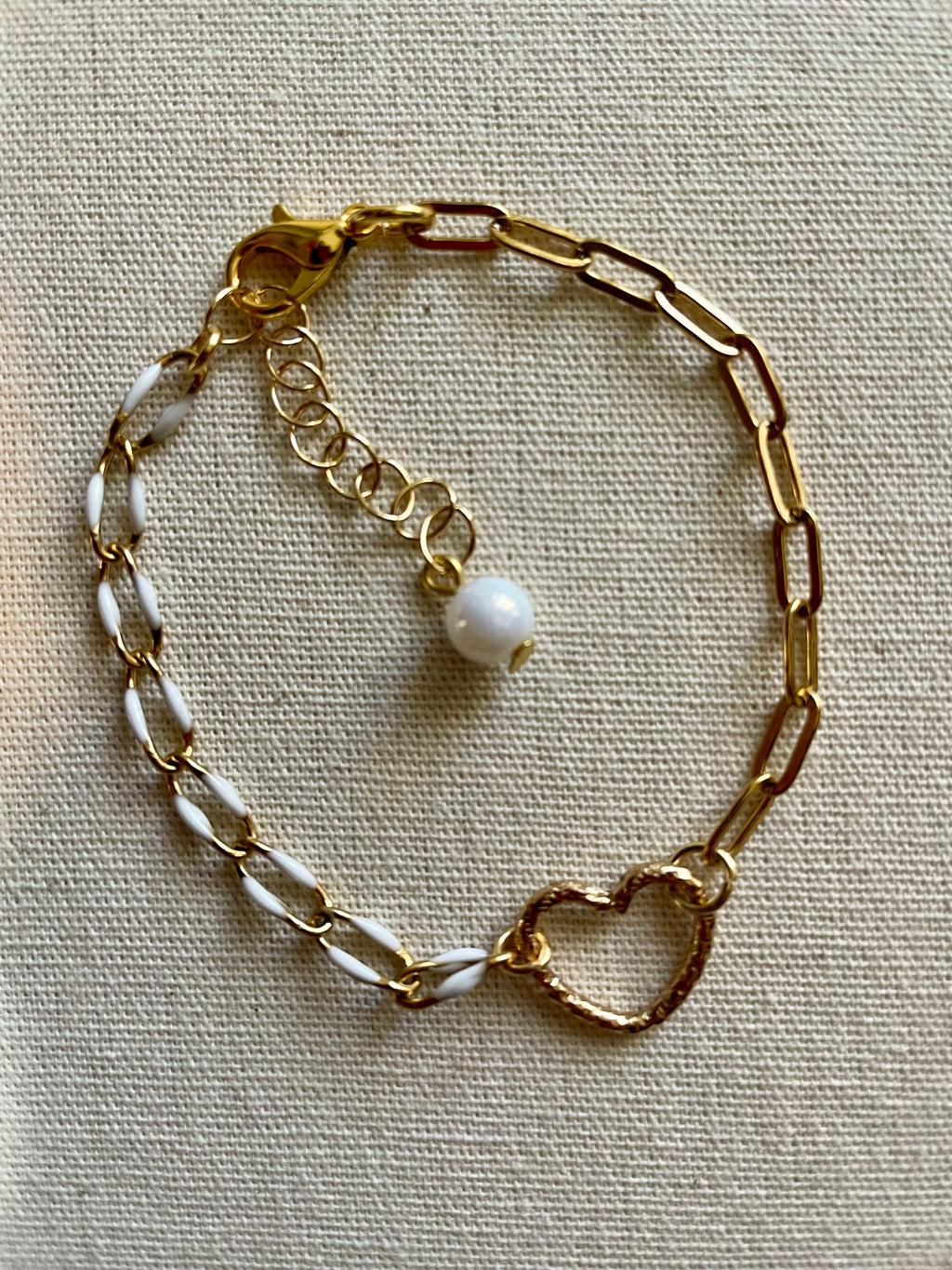 18K Gold Plated PVD Enamel & Opal Mix & Match Mixed Link Jewelry Set - Chunky Paperclip Bracelet Heart Clasp + Opal Dangle Earrings-SublimeDesignsBySuzie