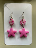 Pink Plaid Checkered Starfish Earrings