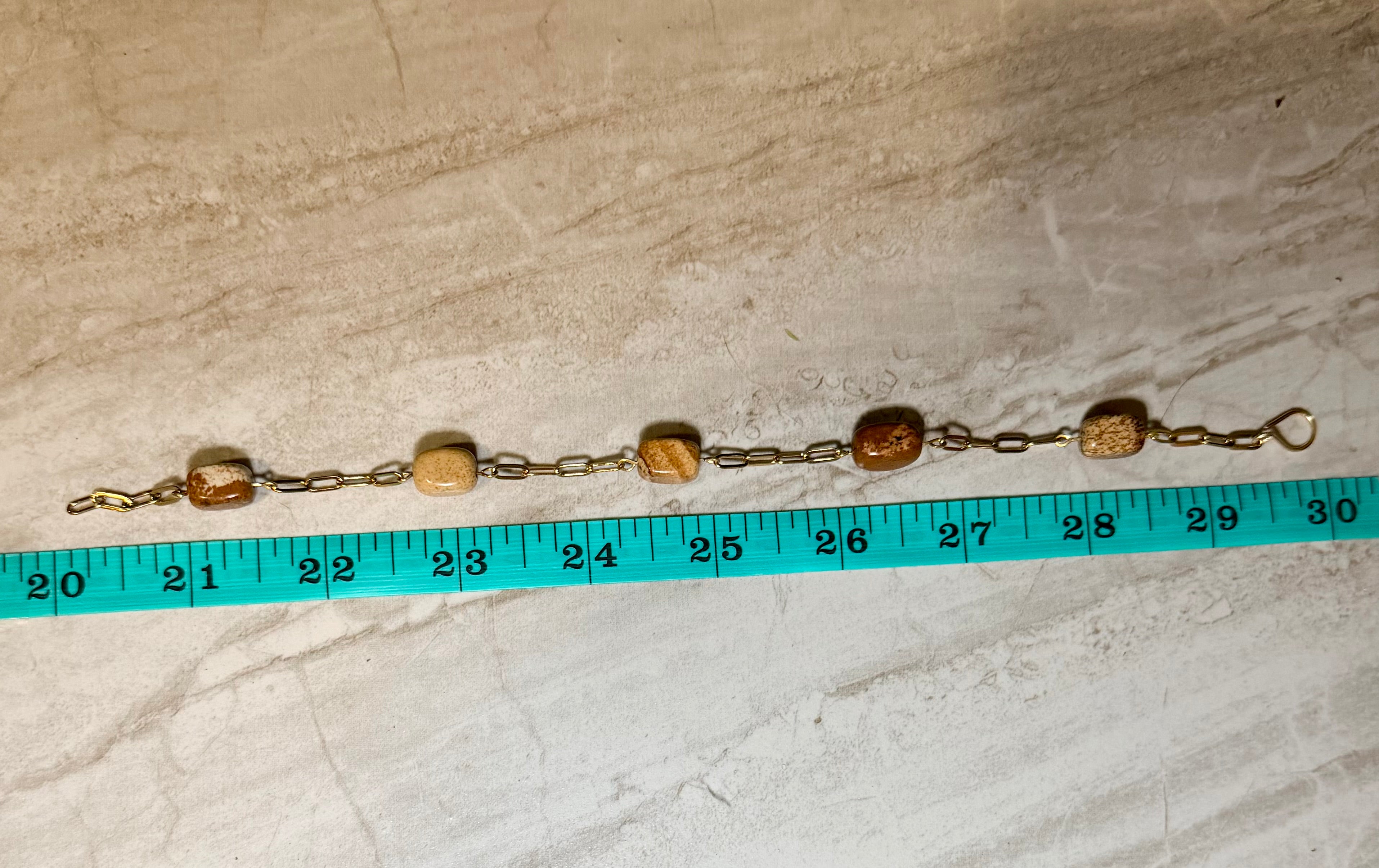 Cuboid Jasper Paperclip Anklet in warm Brown tones