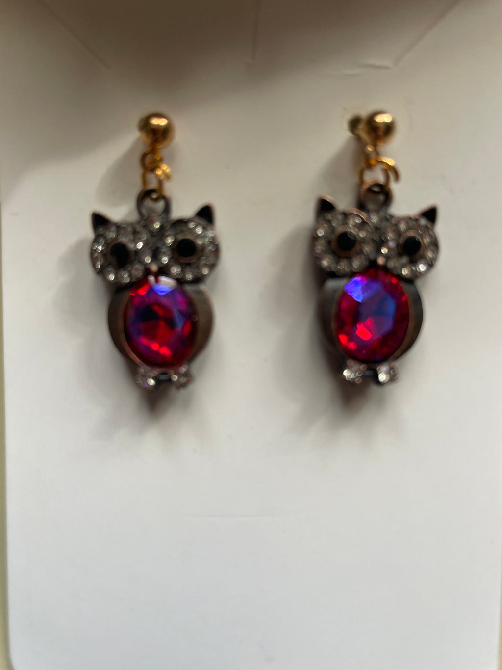 Pink Owl Rhinestone Earrings and Bracelet Set