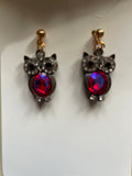 Pink Owl Rhinestone Earrings