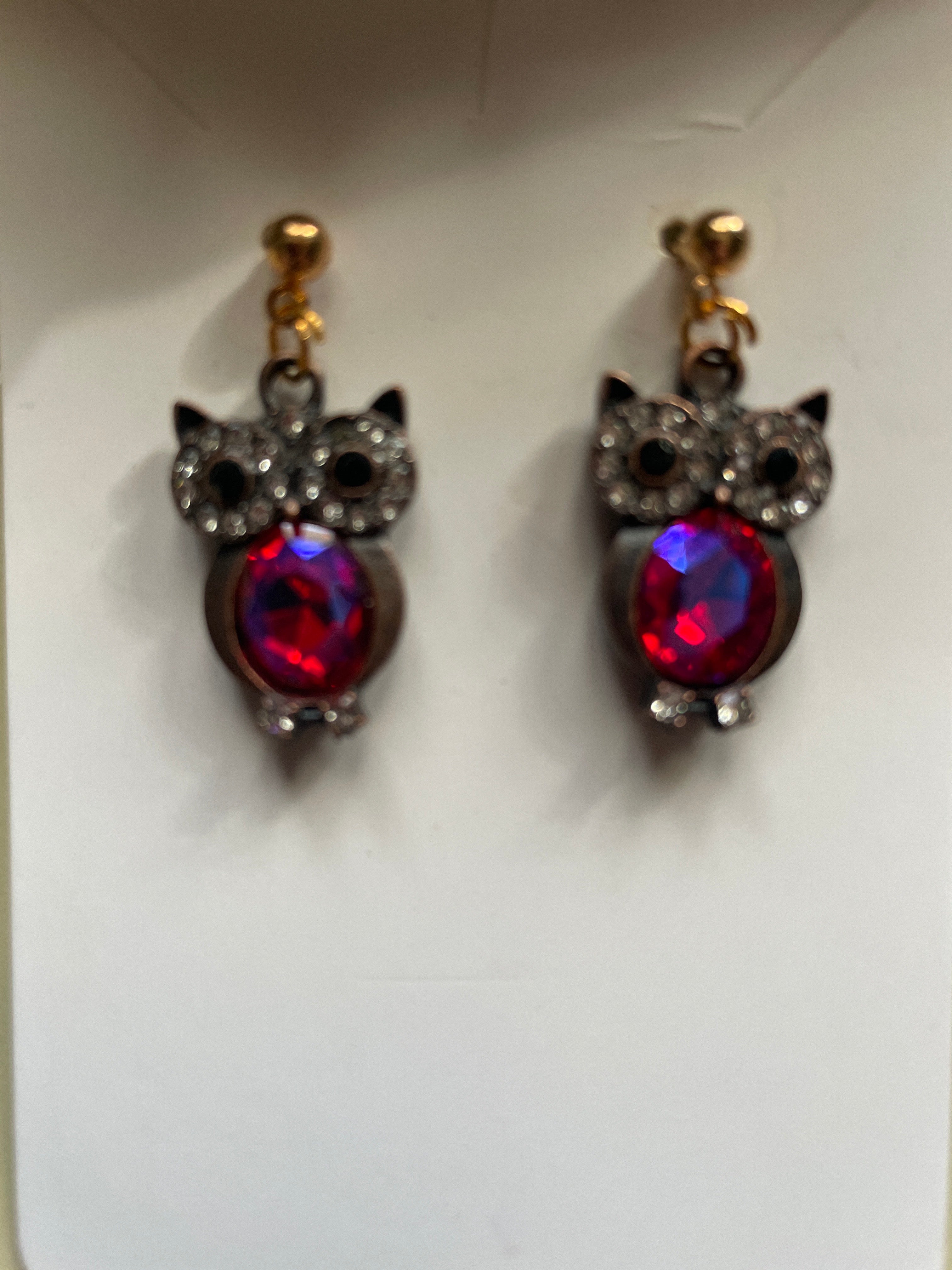 Pink Owl Rhinestone Earrings