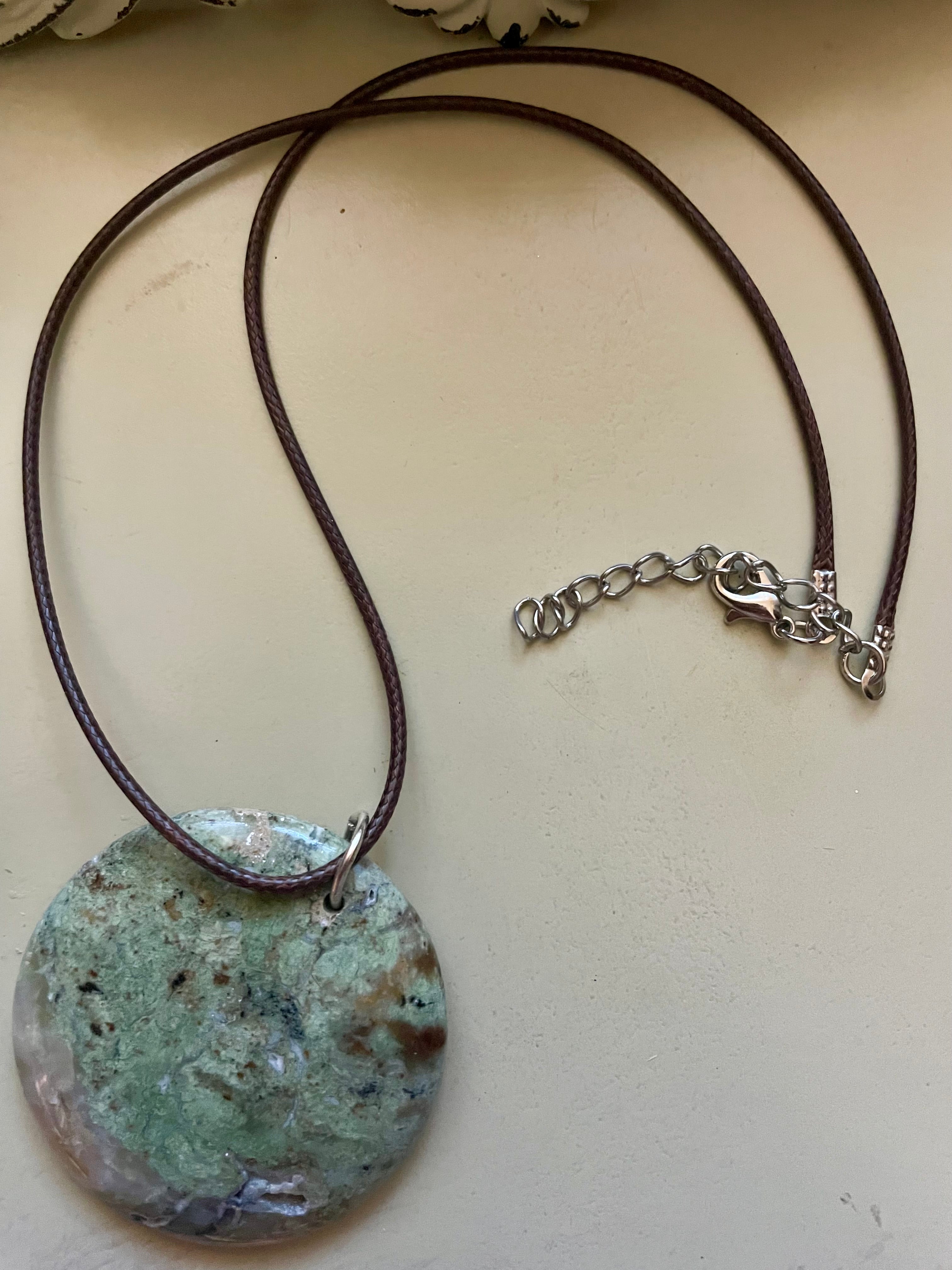 Seafoam Green Chrysocolla Jasper Oval Pendant Necklace
