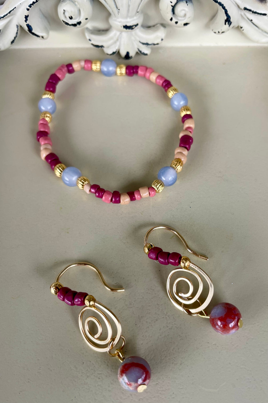 Berry Bloom 18K Gold Plated PVD Jasper Spiral Jewelry Set- Sublime Designs by Suzie