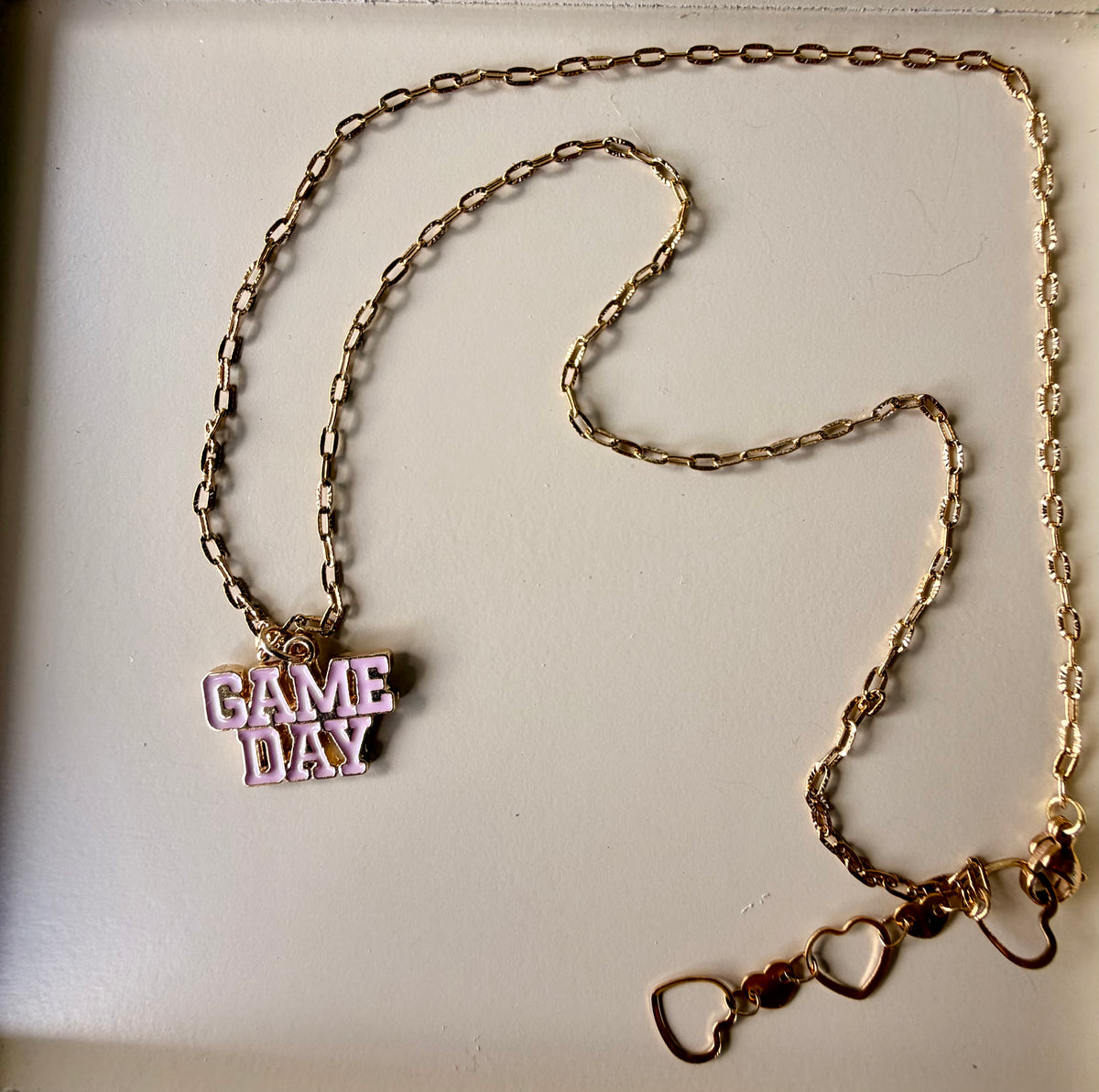 Gold Plated Game Day Pendant Necklace | Pink Paperclip Link