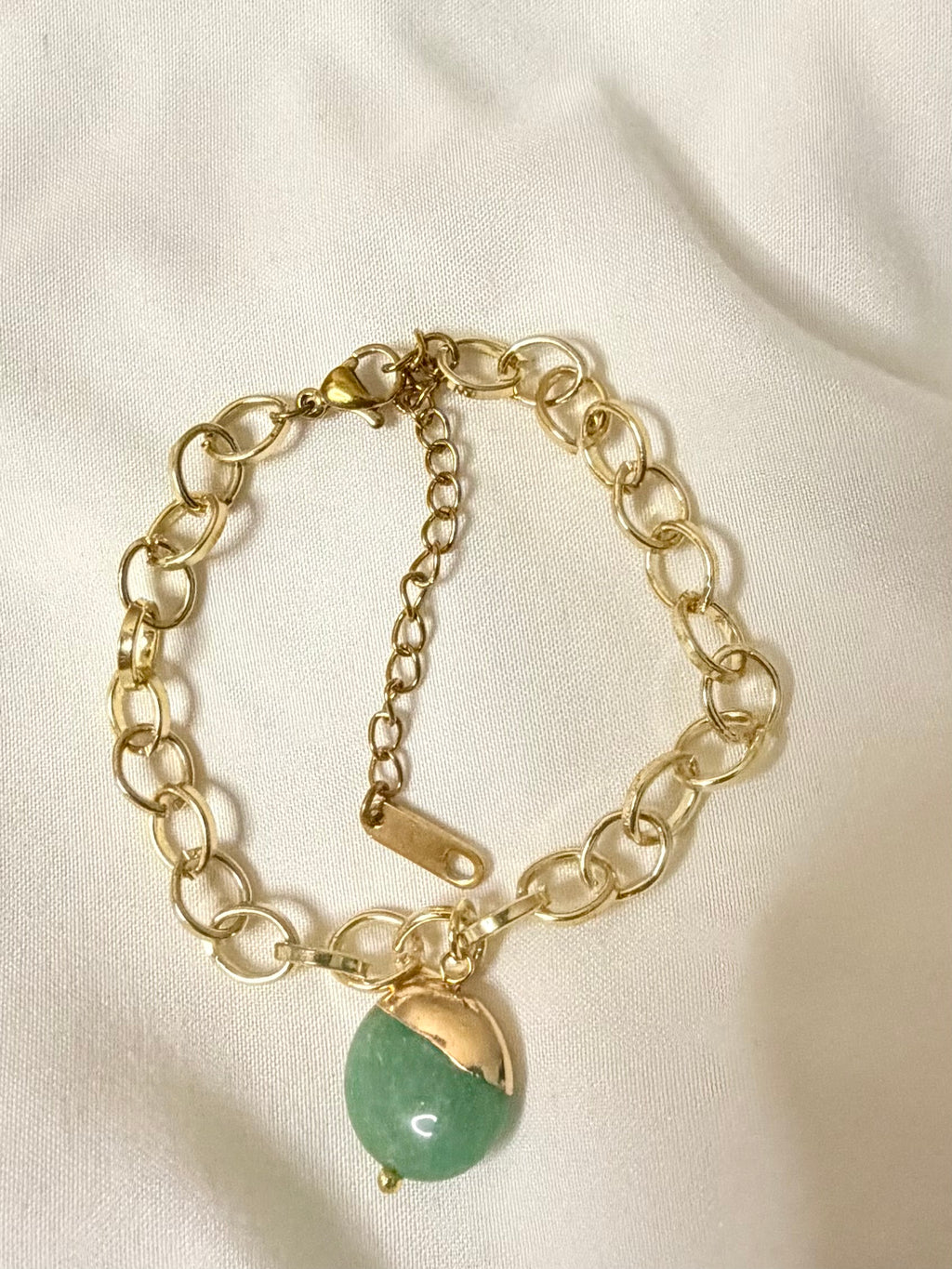 Modern Luck Jewelry Set: Gold Vermeil Green Stone Drops & Link Bracelet