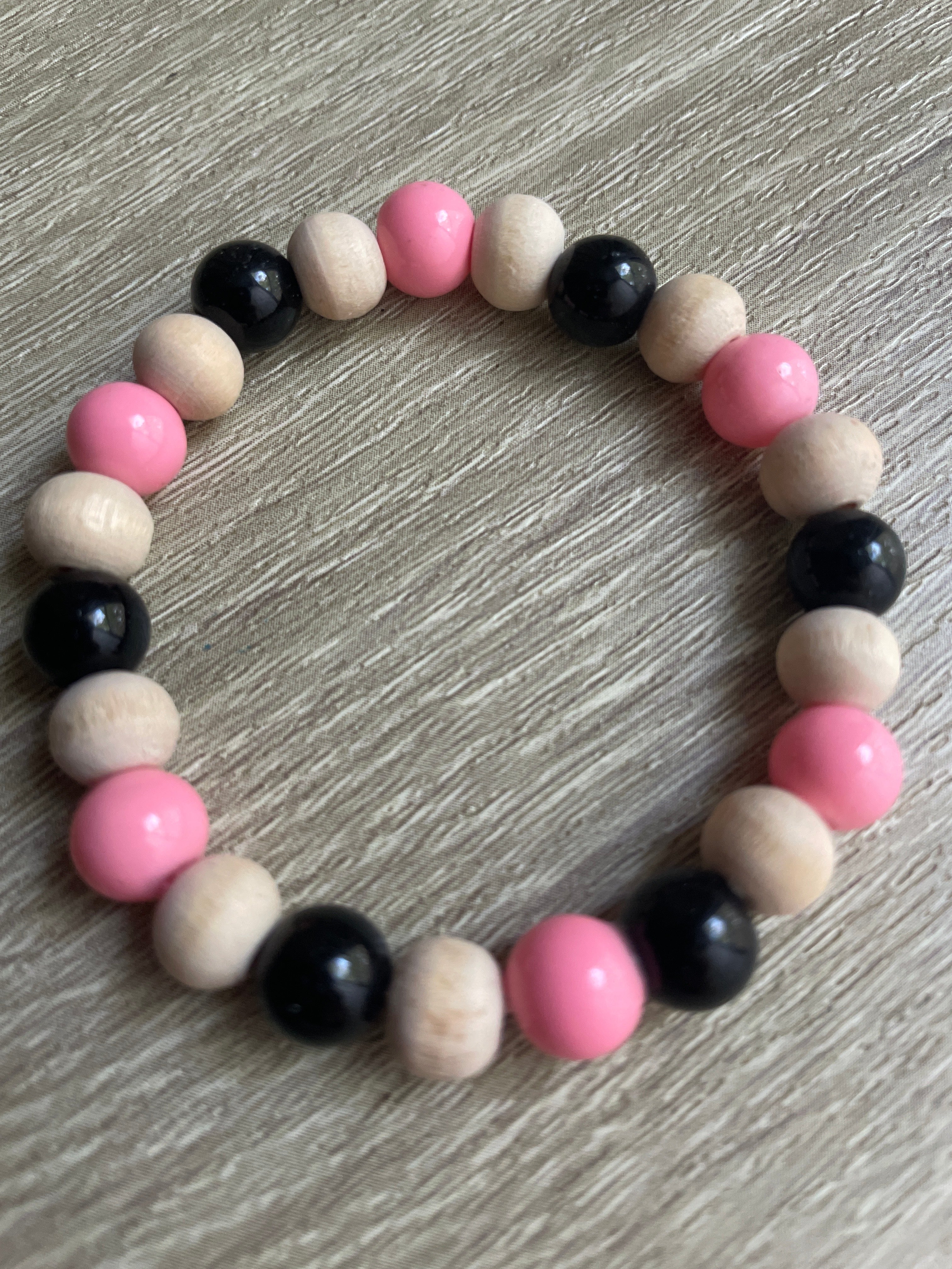 Pink Black Beaded Bracelet