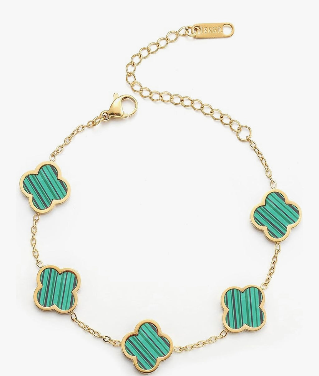 18K Gold Plated Clover Lucky Bracelet for Women White/Black/Red/Green/Teal Flower Four Leaf Link Bracelets