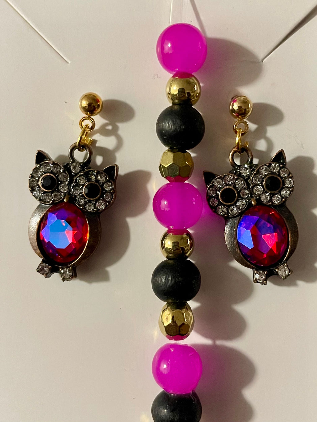 Rhinestone encrusted Owl Dangle Earrings Set