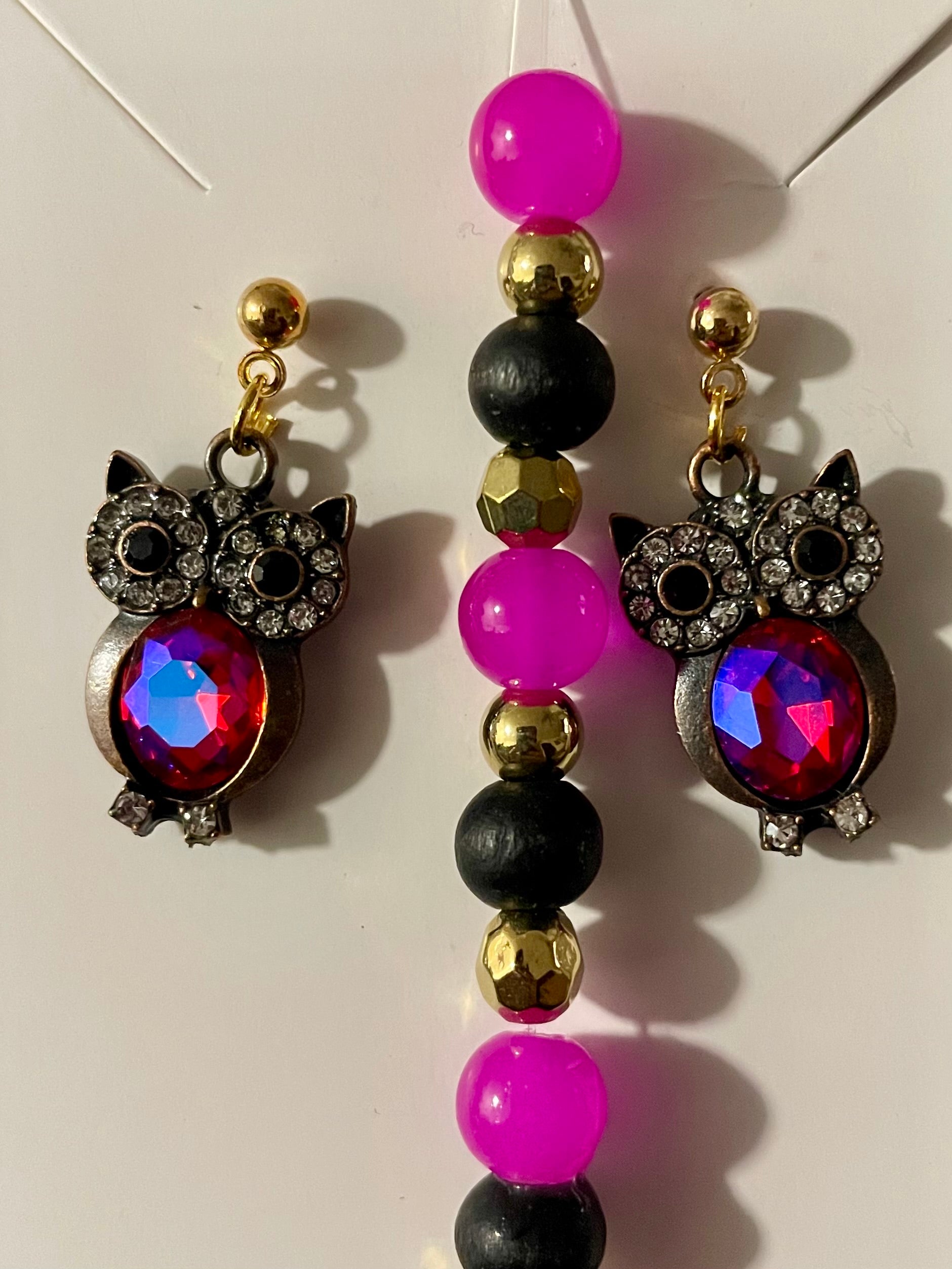 Rhinestone encrusted Owl Dangle Earrings Set