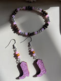 Cowboy Boots Earrings Jewelry Set- Blue or Pink