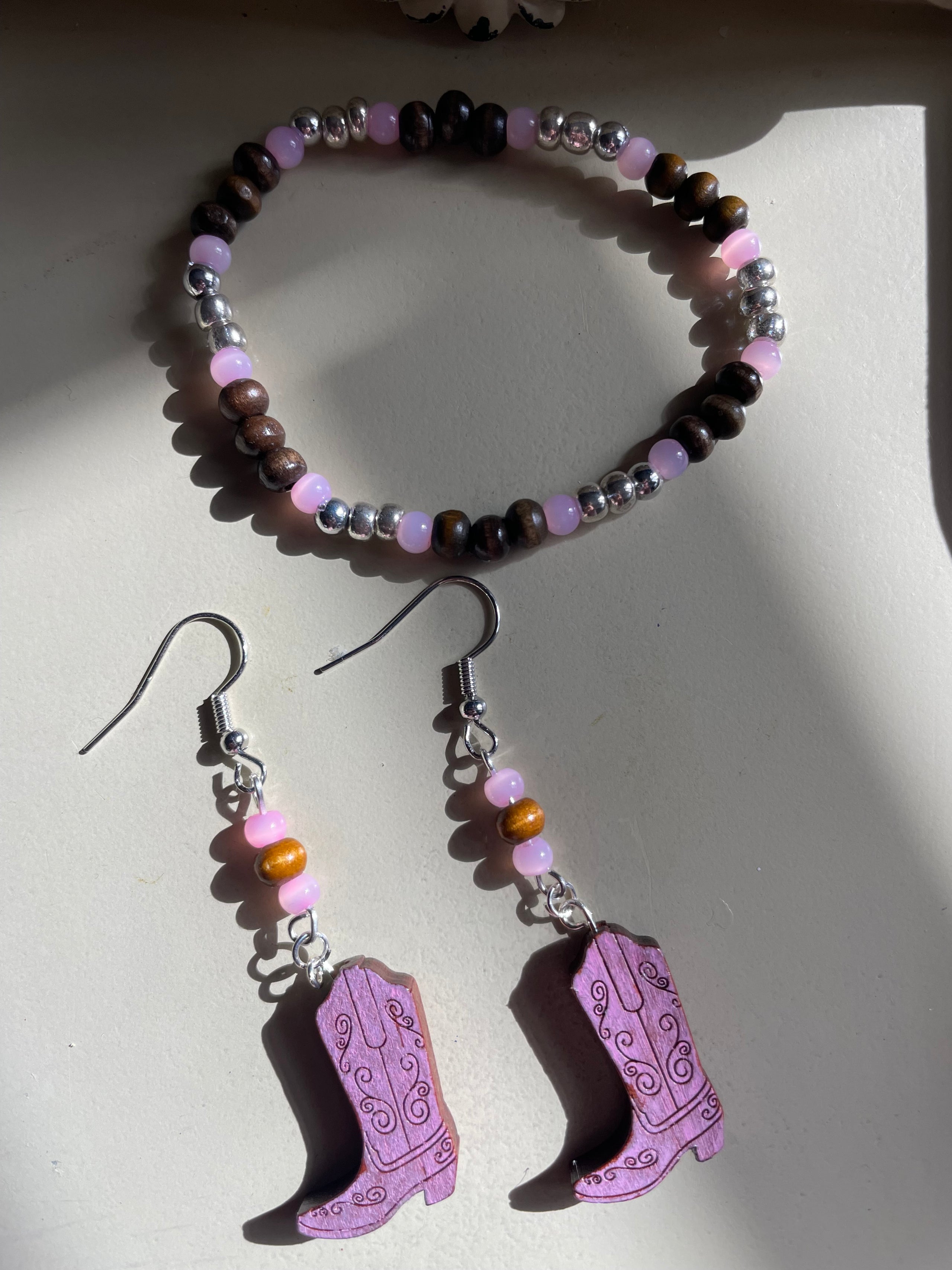 Cowboy Boots Earrings Jewelry Set- Blue or Pink