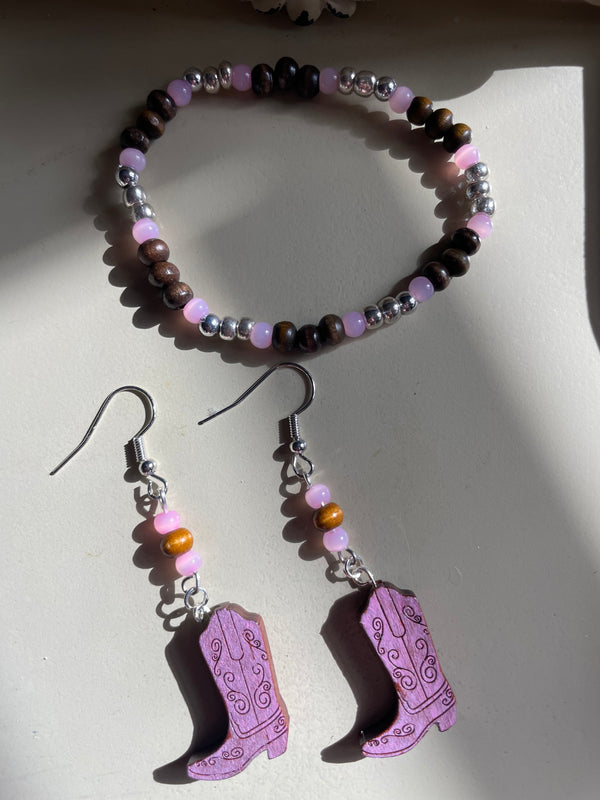 Cowboy Boots Earrings Jewelry Set- Blue or Pink