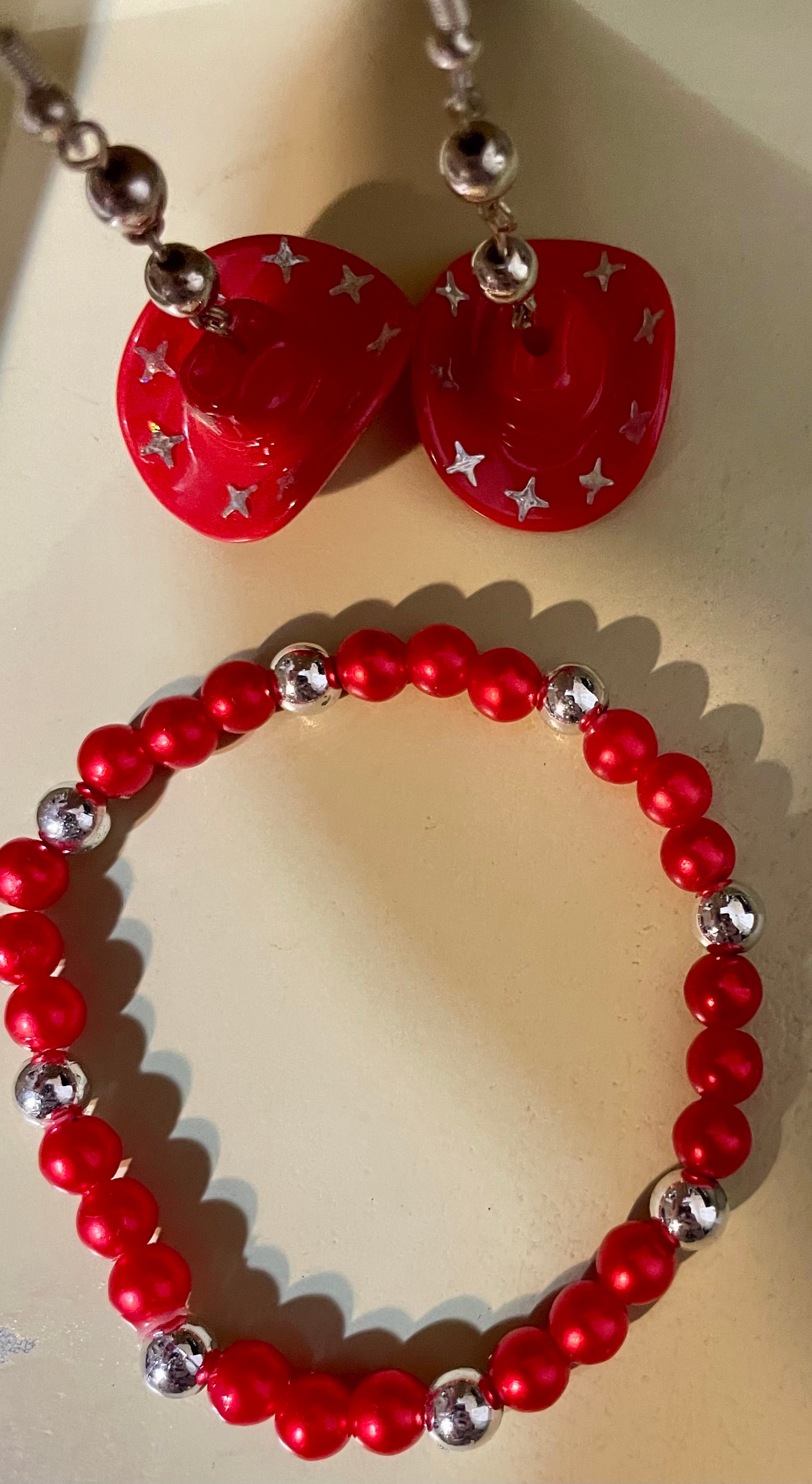 Cowboy Hat Earrings & Bracelet Jewelry Set