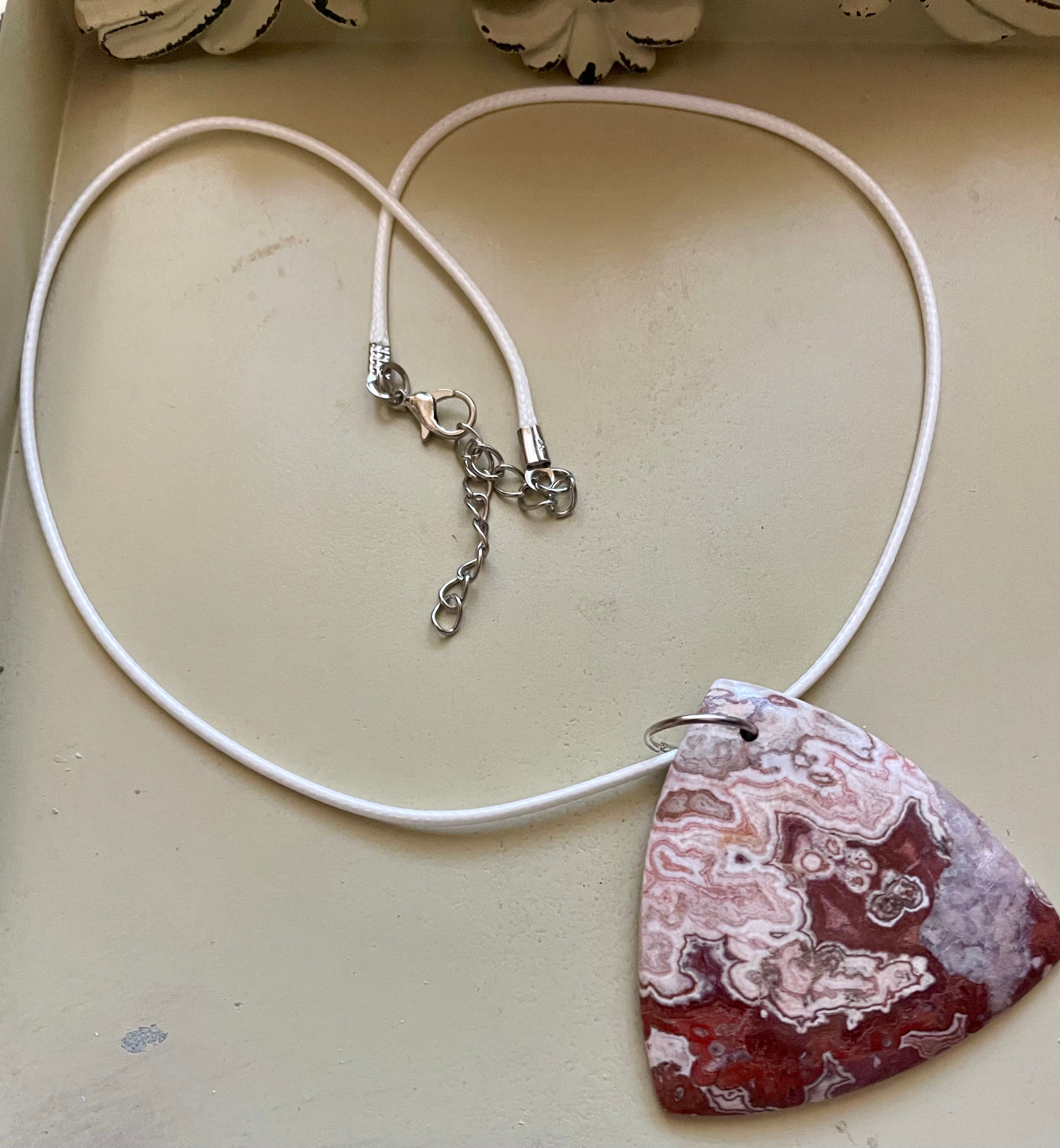 Red Crazy Lace Agate Arrowhead Pendant Necklace