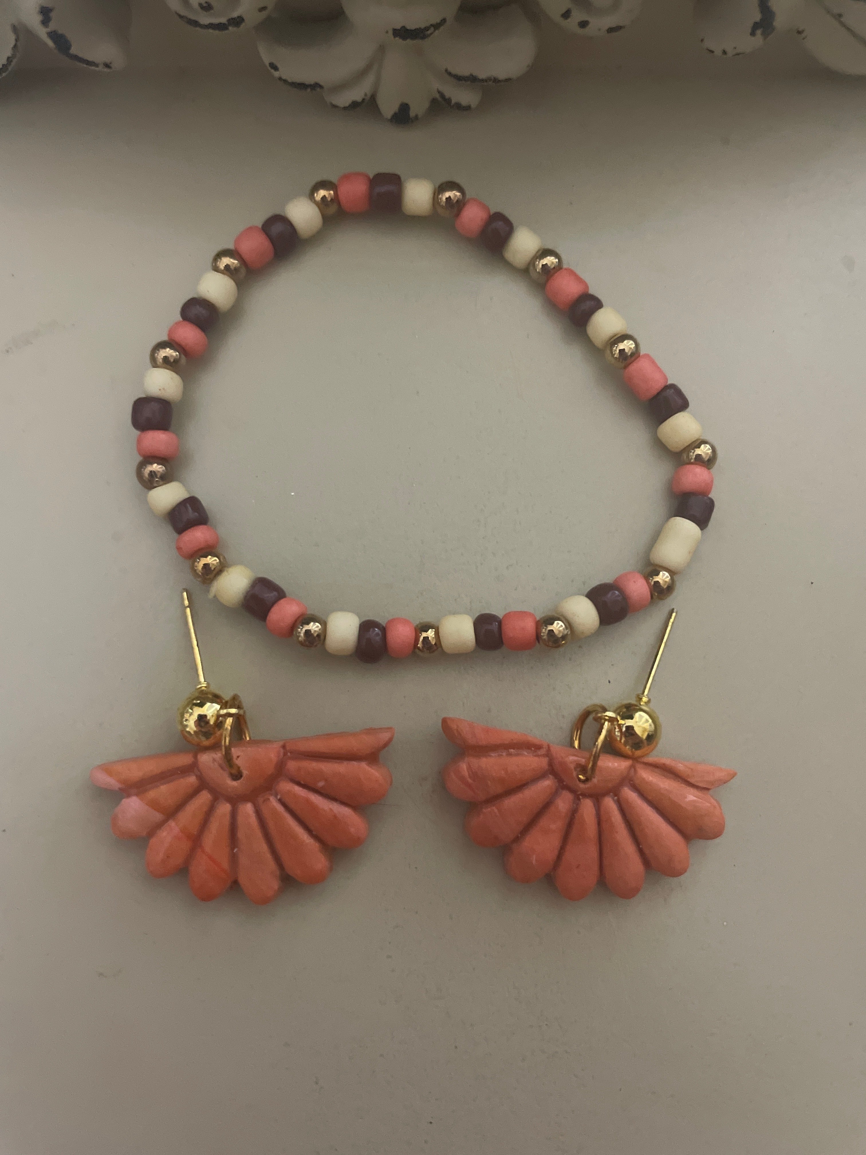Coral Daisy Fan Drop Set