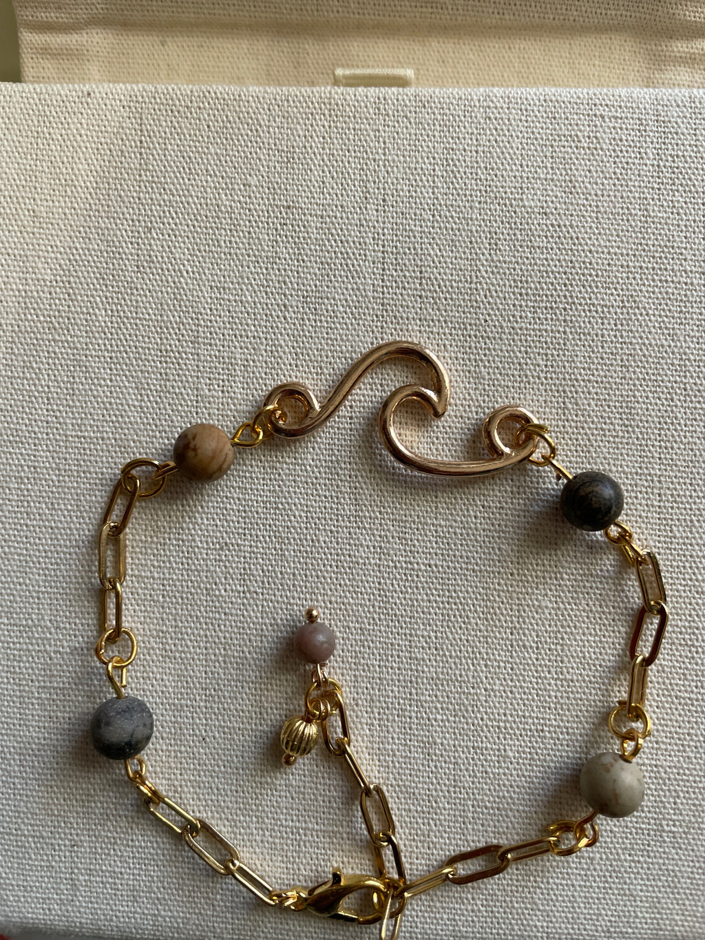14K Gold Filled AdjustablePaperclip Chain Bracelet or Anklet with Round Dalmatian Jasper Beads
