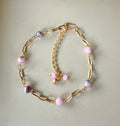 Pink Zebra Jasper Anklet or Bracelet- Gold/Silver Paperclip Jewelry