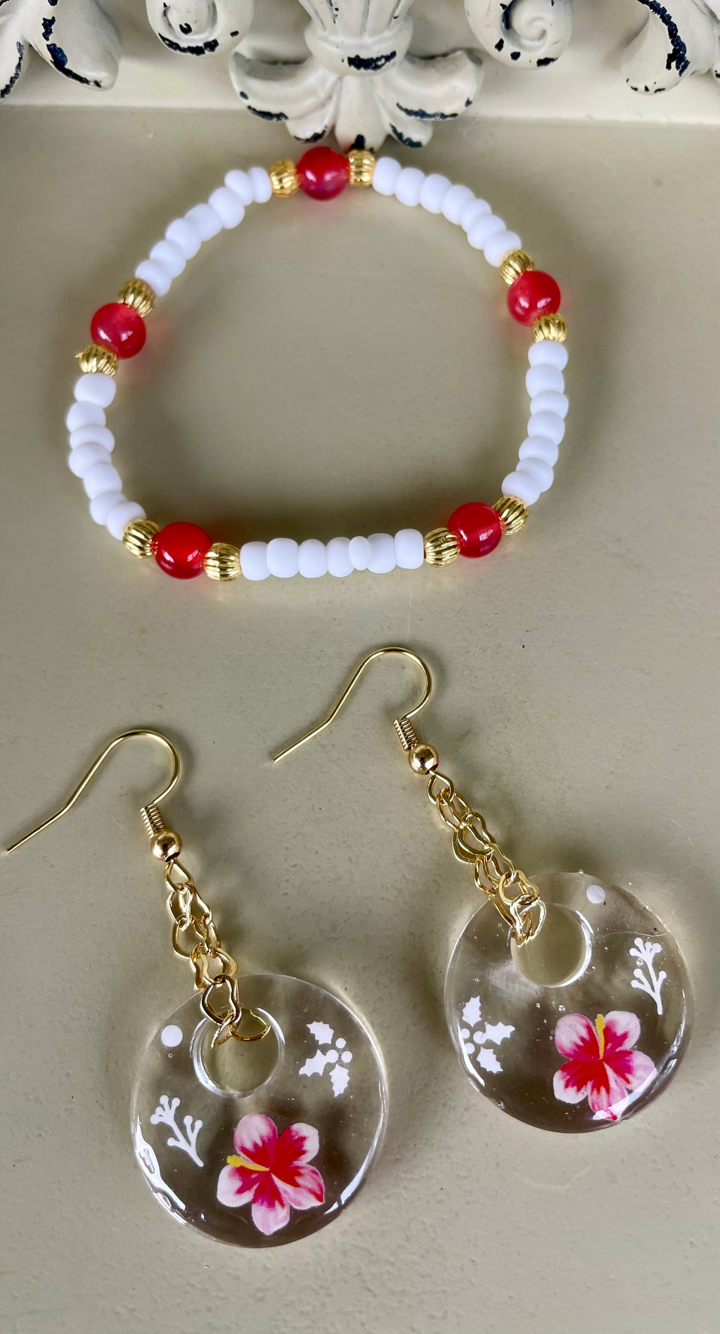 18K Gold Plated PVD Red Hibiscus Flower Set- Sublime Designs by Suzie