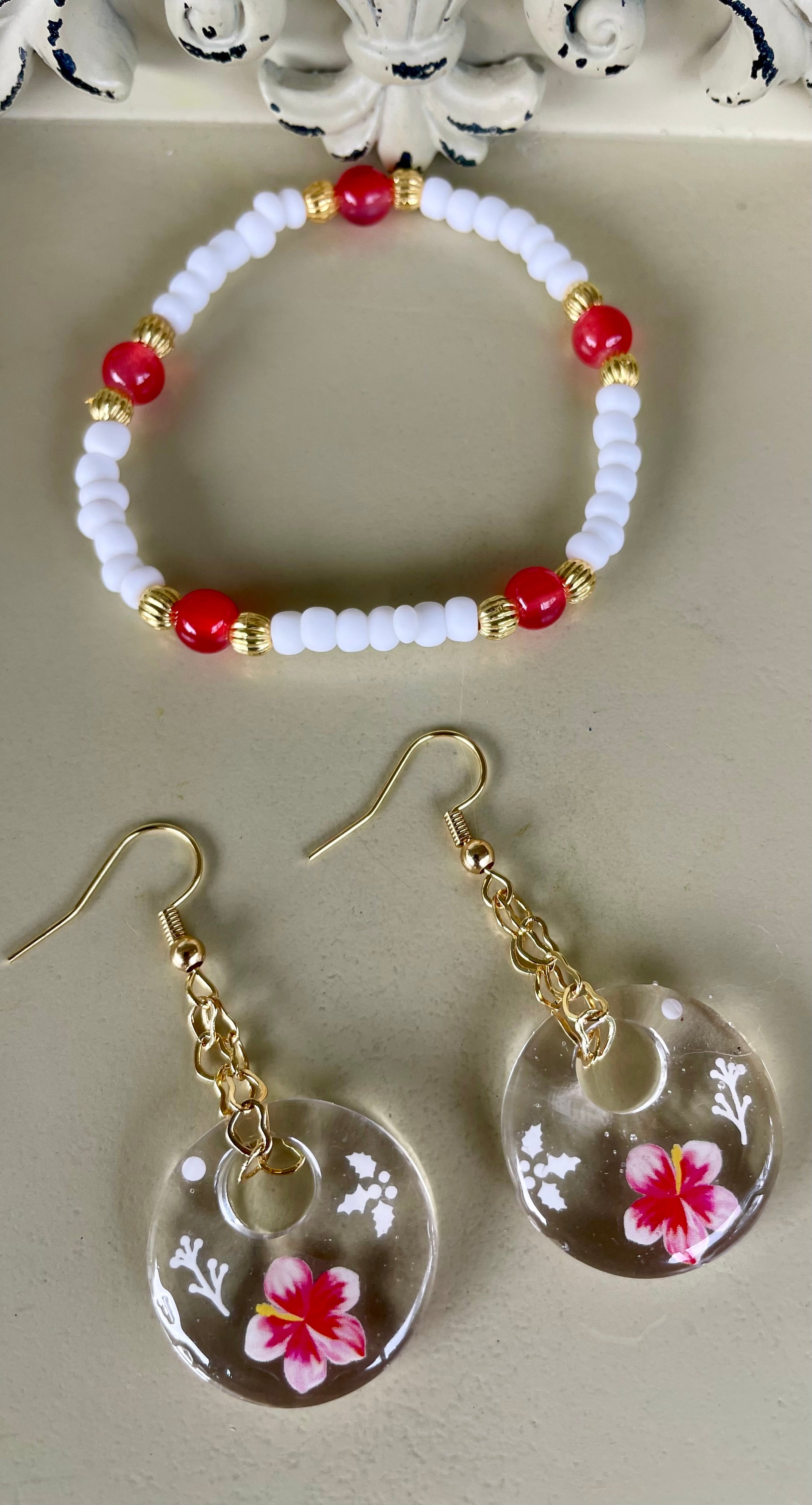 18K Gold Plated PVD Red Hibiscus Flower Set- Sublime Designs by Suzie