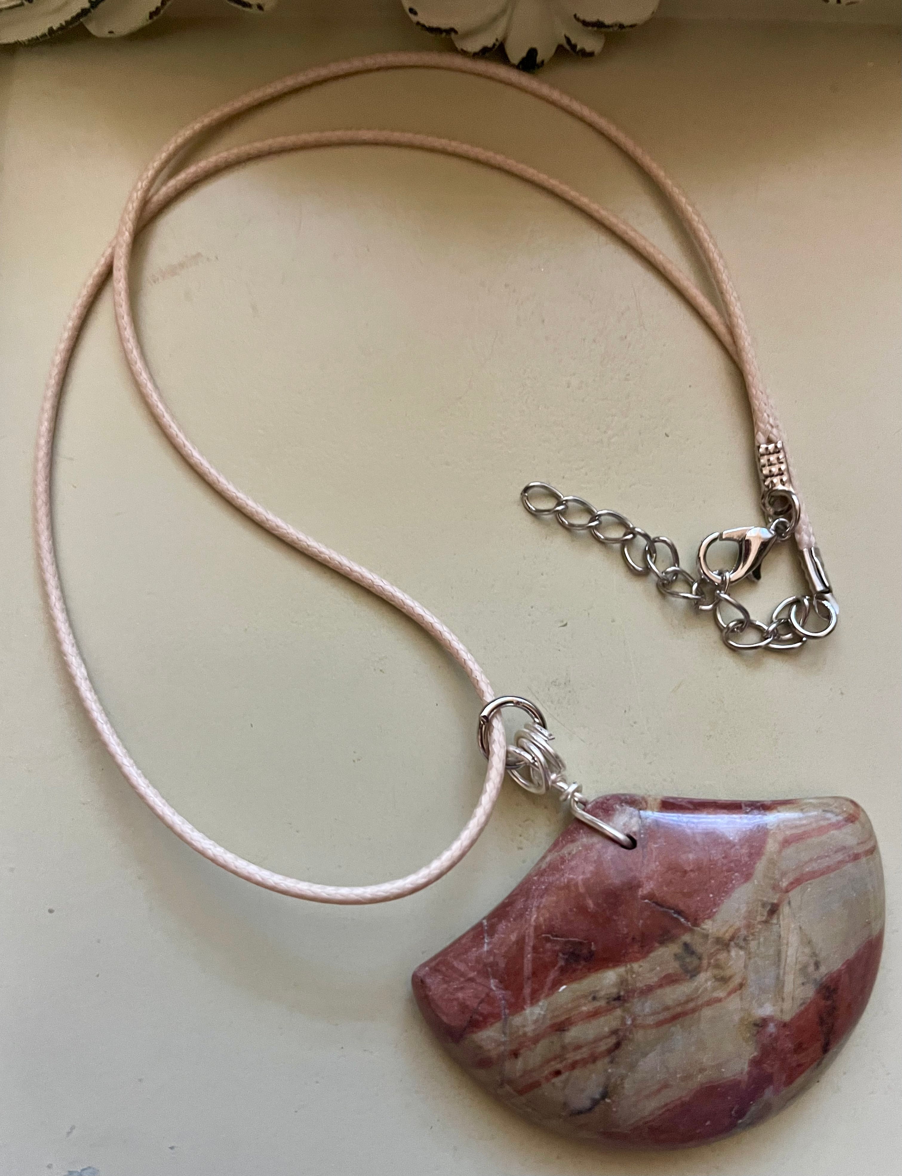 Crescent Moon Fan Style Red Jasper Pendant Necklace