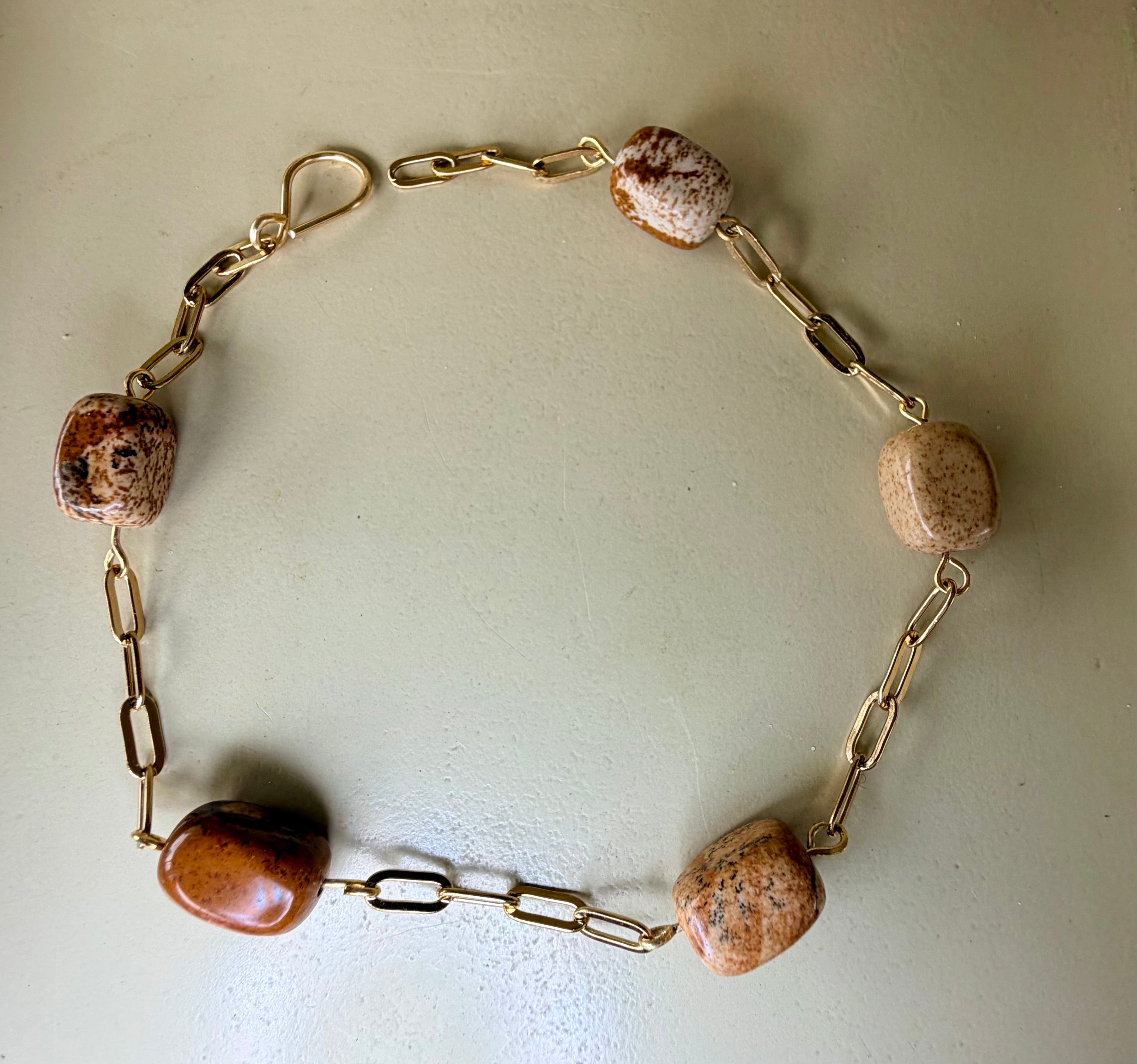 Cuboid Jasper Paperclip Anklet in warm Brown tones