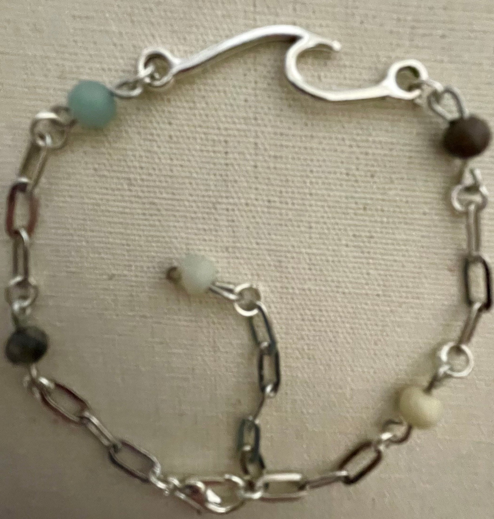 Silver Plated Paperclip Link Boho Bracelet w/ neutral Jasper colors