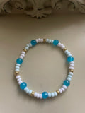 Crisp Ocean Blue Beaded Stretch Bracelet