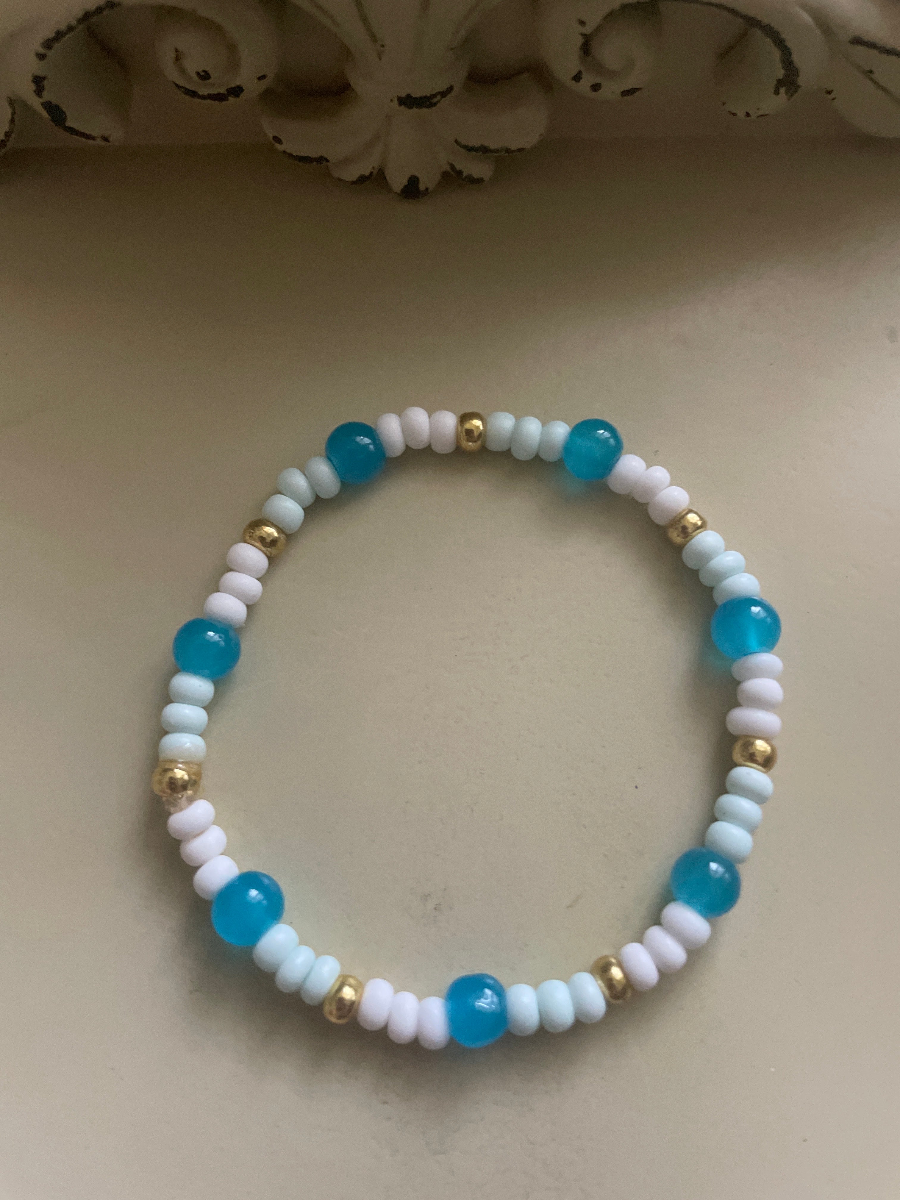 Crisp Ocean Blue Beaded Stretch Bracelet