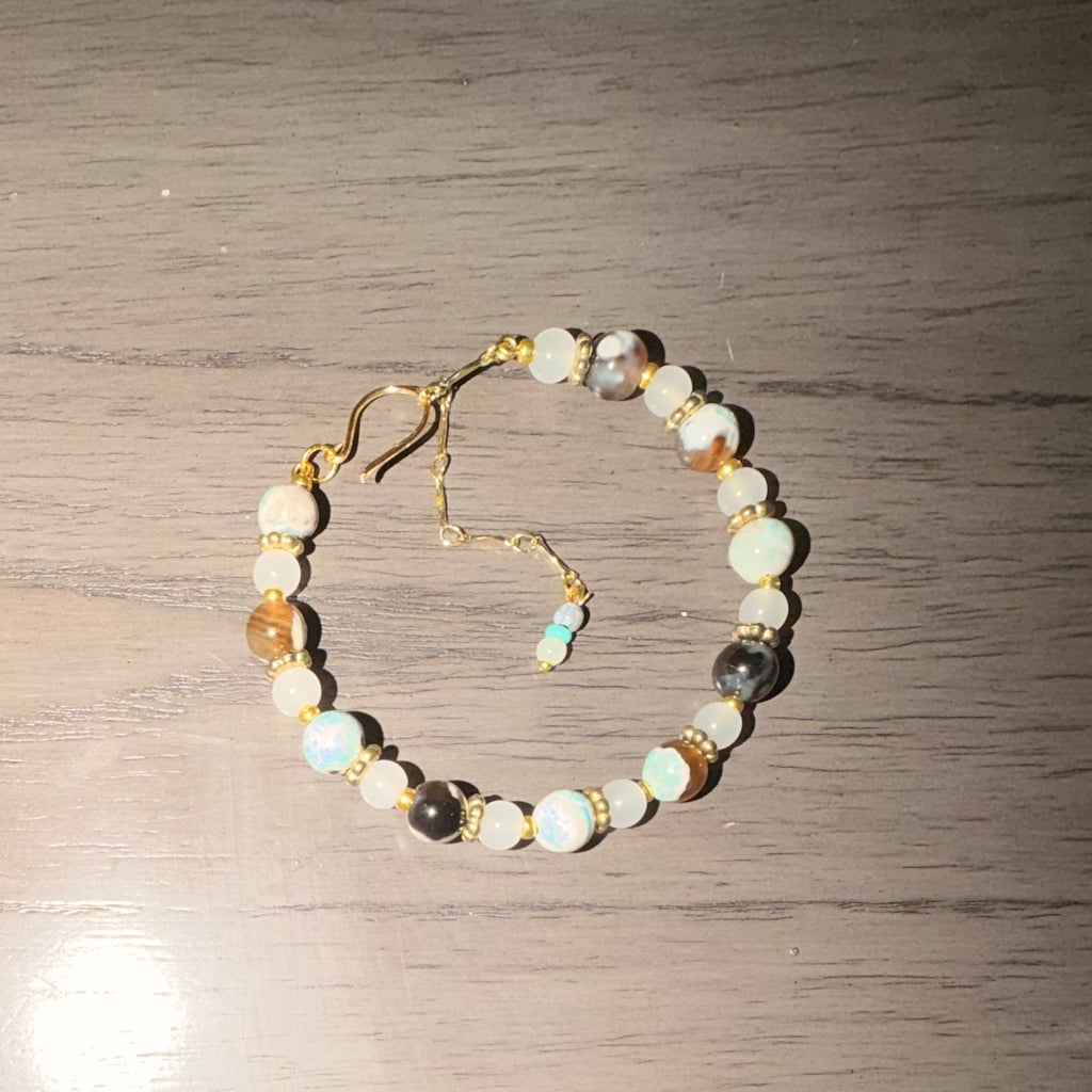 Howlite & Smoky Quartz Gold Plated Healing Adjustable Size Bracelet