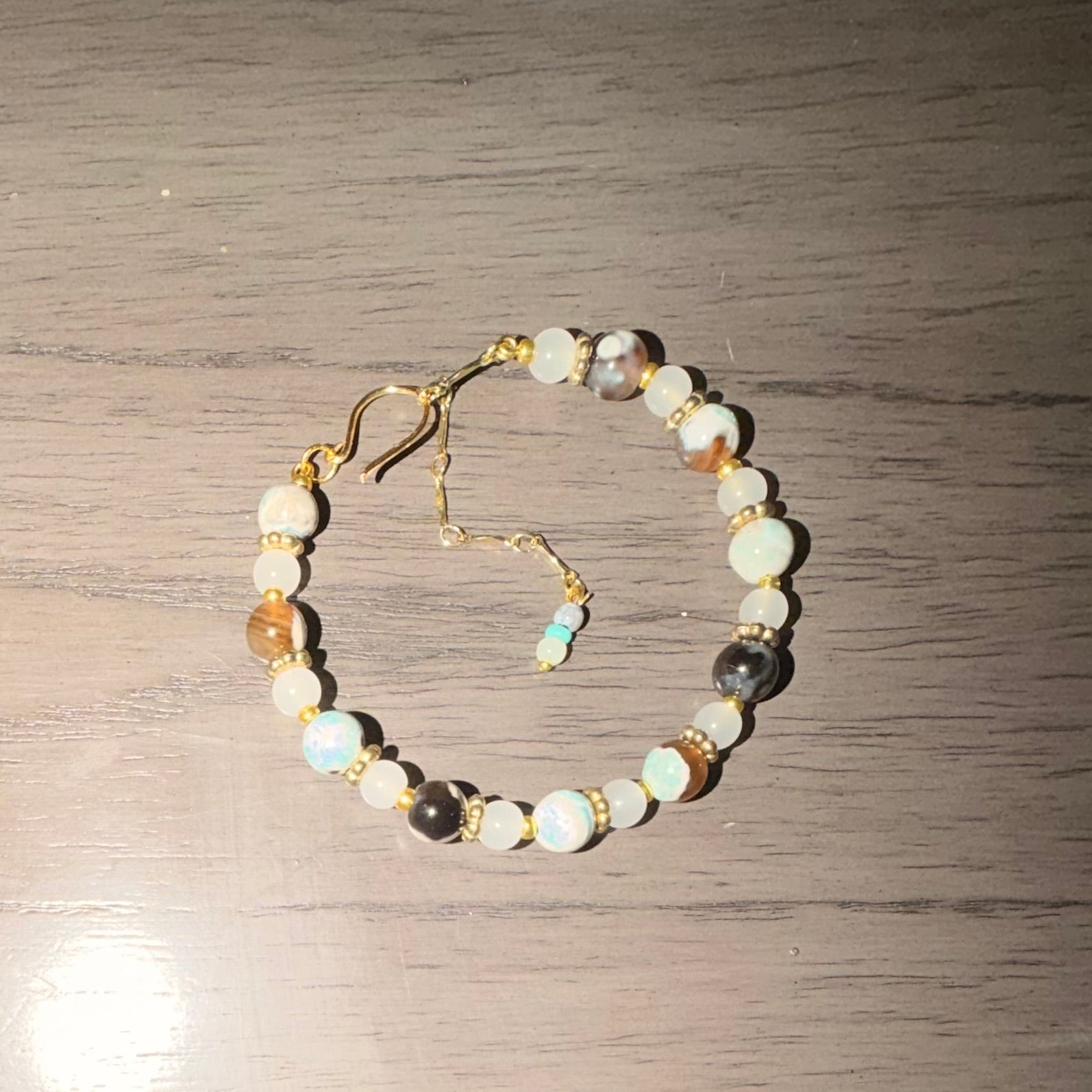 Howlite & Smoky Quartz Gold Plated Healing Adjustable Size Bracelet