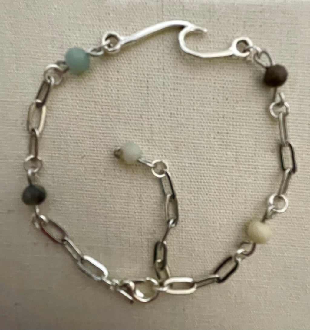 Silver Plated Paperclip Link Boho Bracelet w/ neutral Jasper colors