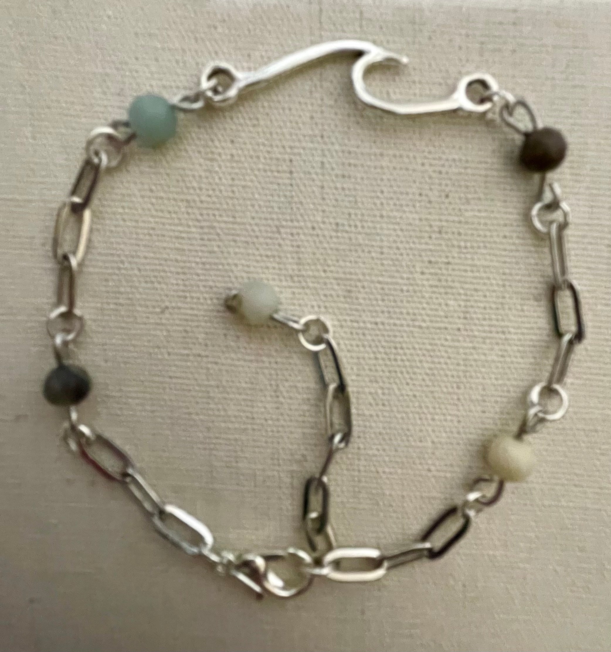 Silver Plated Paperclip Link Boho Bracelet w/ neutral Jasper colors