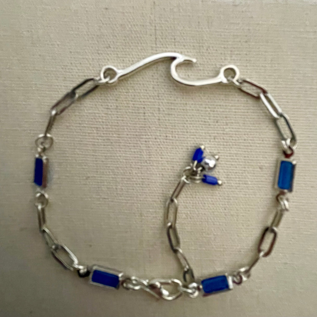 Silver Paperclip Chain Bracelet or Anklet in Cobalt, Sapphire or Lapis Blue- Adjustable & Stackable