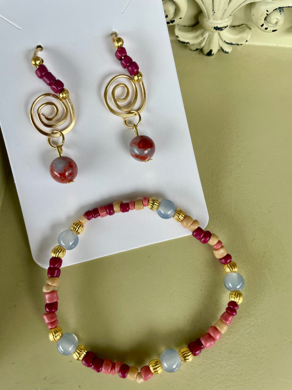 Berry Bloom 18K Gold Plated PVD Jasper Spiral Jewelry Set- Sublime Designs by Suzie