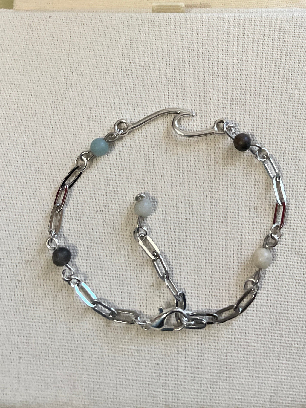 Silver Plated Paperclip Link Boho Bracelet w/ neutral Jasper colors