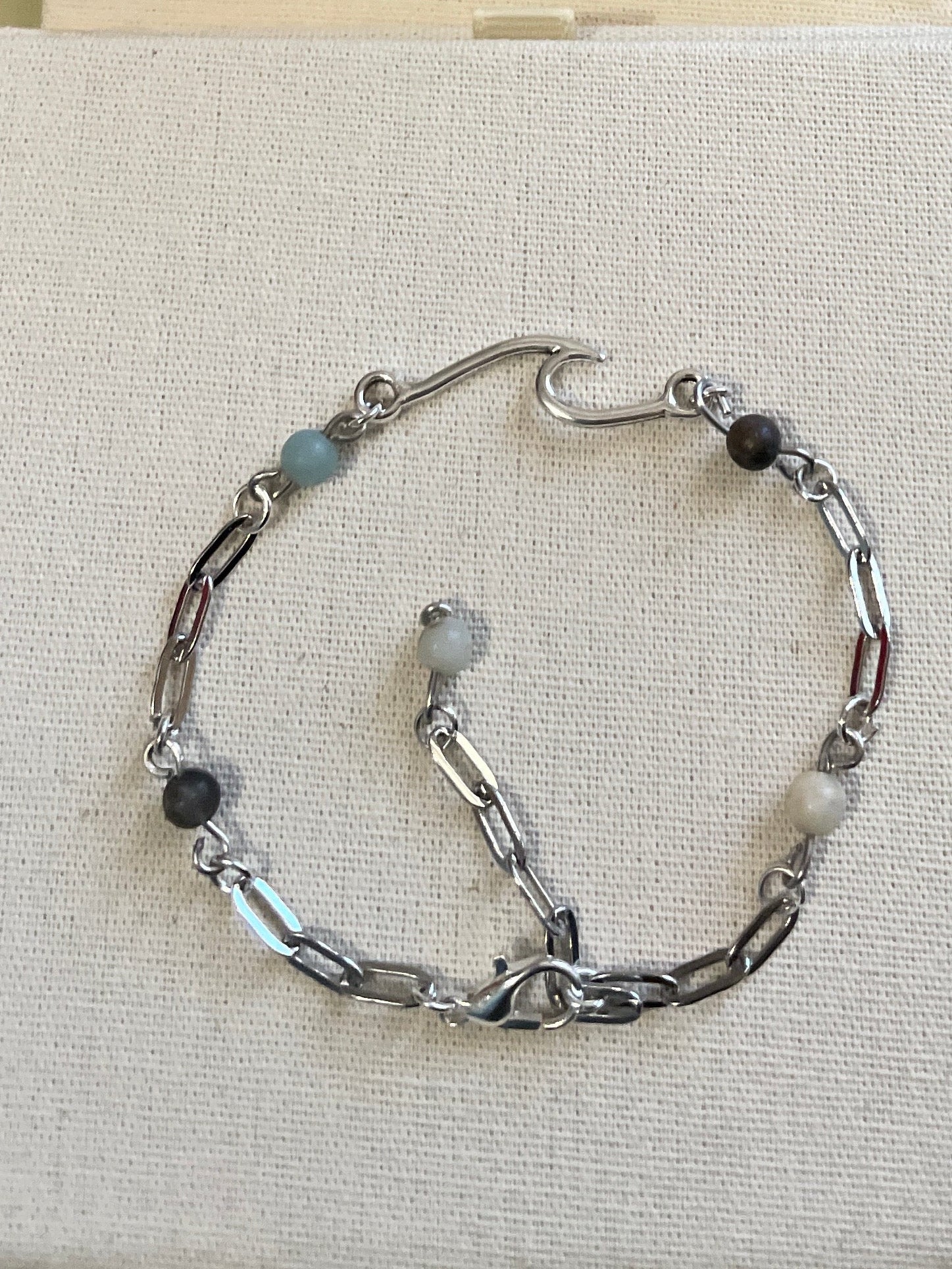 Silver Plated Paperclip Link Boho Bracelet w/ neutral Jasper colors